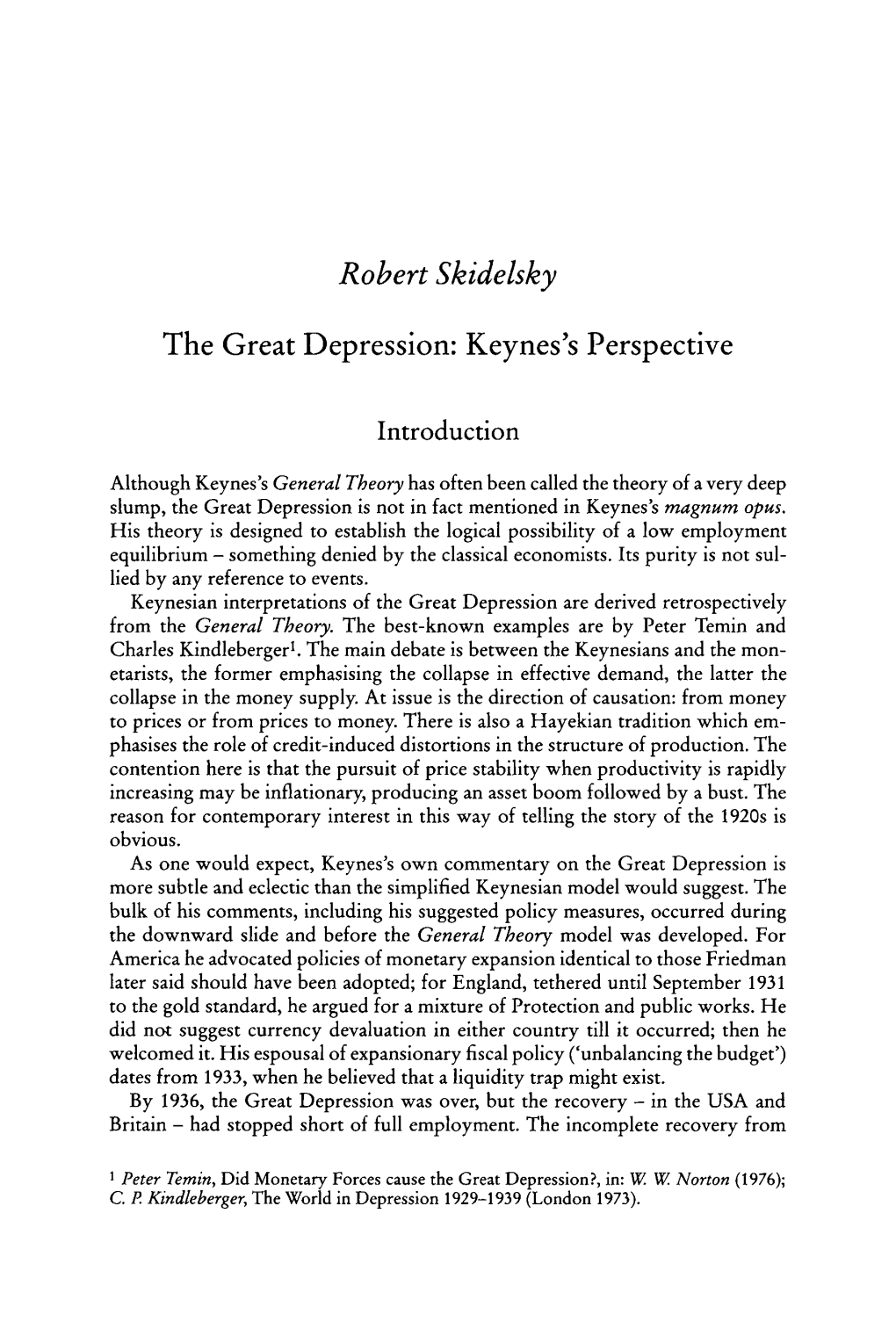 Robert Skidelsky the Great Depression