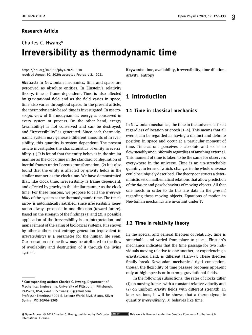Irreversibility As Thermodynamic Time