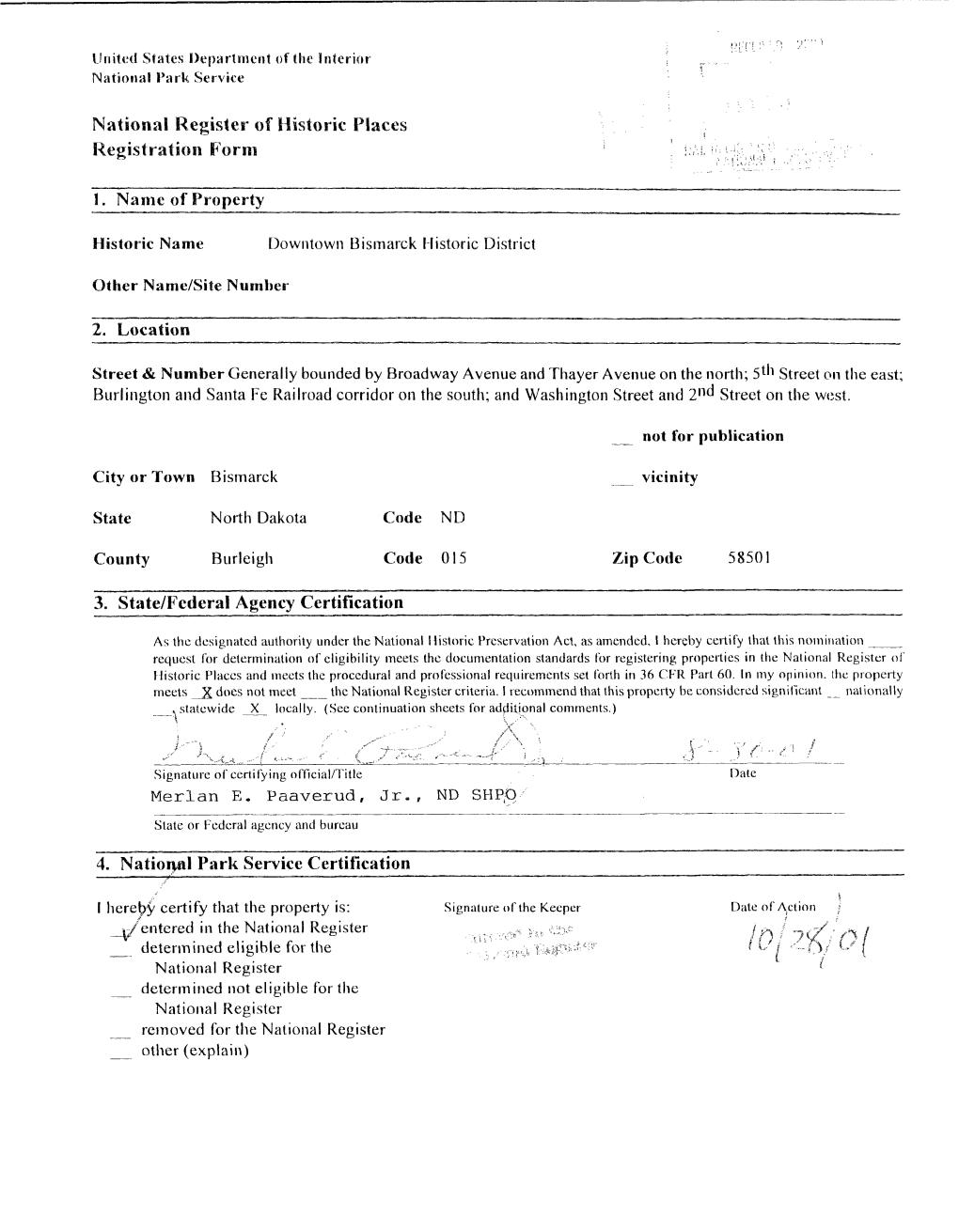 National Register of Historic Places-Nomination Form, 1976; Frank E