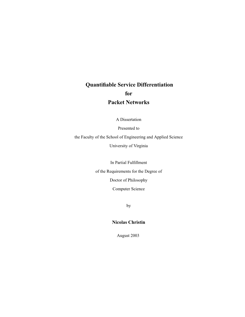 Quantifiable Service Differentiation for Packet Networks