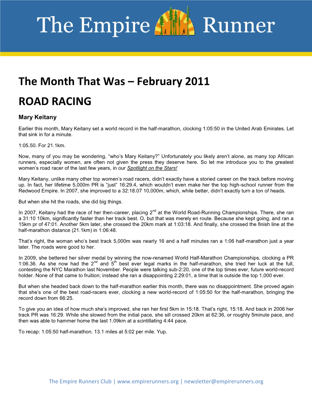 The Month That Was – February 2011 ROAD RACING