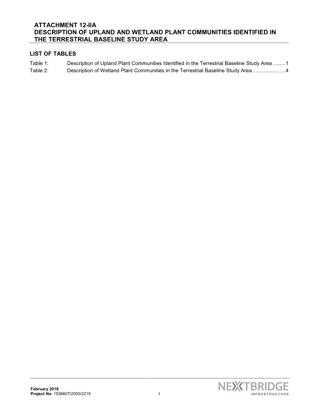 Attachment 12-Iia Description of Upland and Wetland Plant Communities Identified in the Terrestrial Baseline Study Area