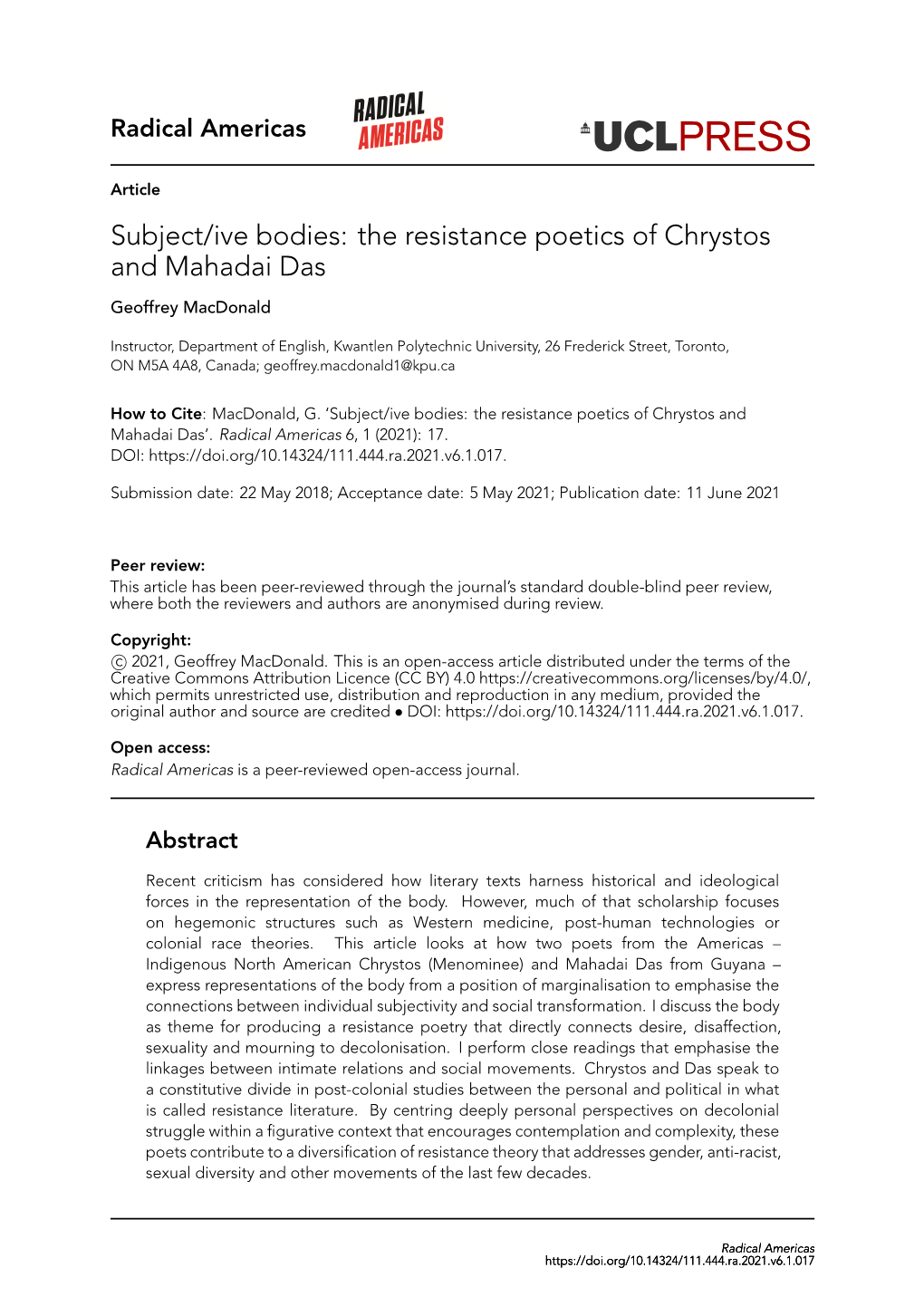 The Resistance Poetics of Chrystos and Mahadai Das