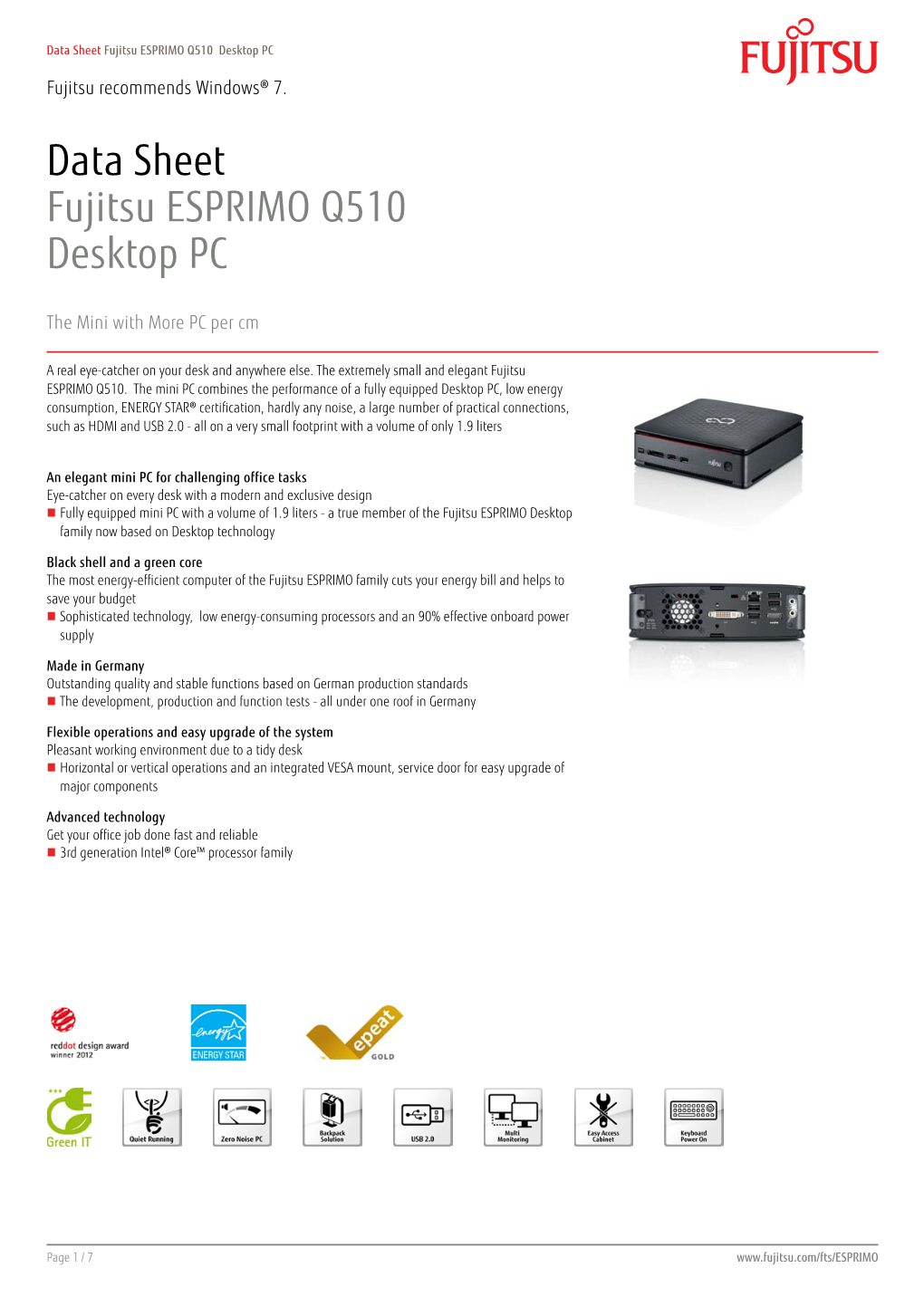 Data Sheet Fujitsu ESPRIMO Q510 Desktop PC