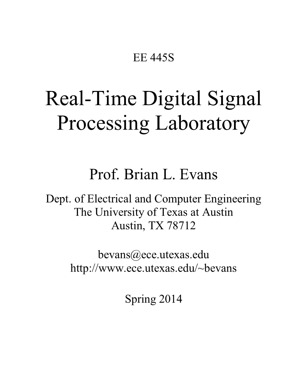 Real-Time Digital Signal Processing Laboratory