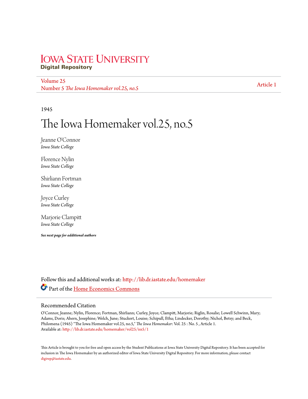 The Iowa Homemaker Vol.25, No.5