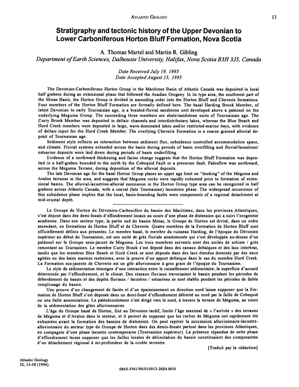 Stratigraphy and Tectonic History of the Upper Devonian to Lower Carboniferous Horton Bluff Formation, Nova Scotia