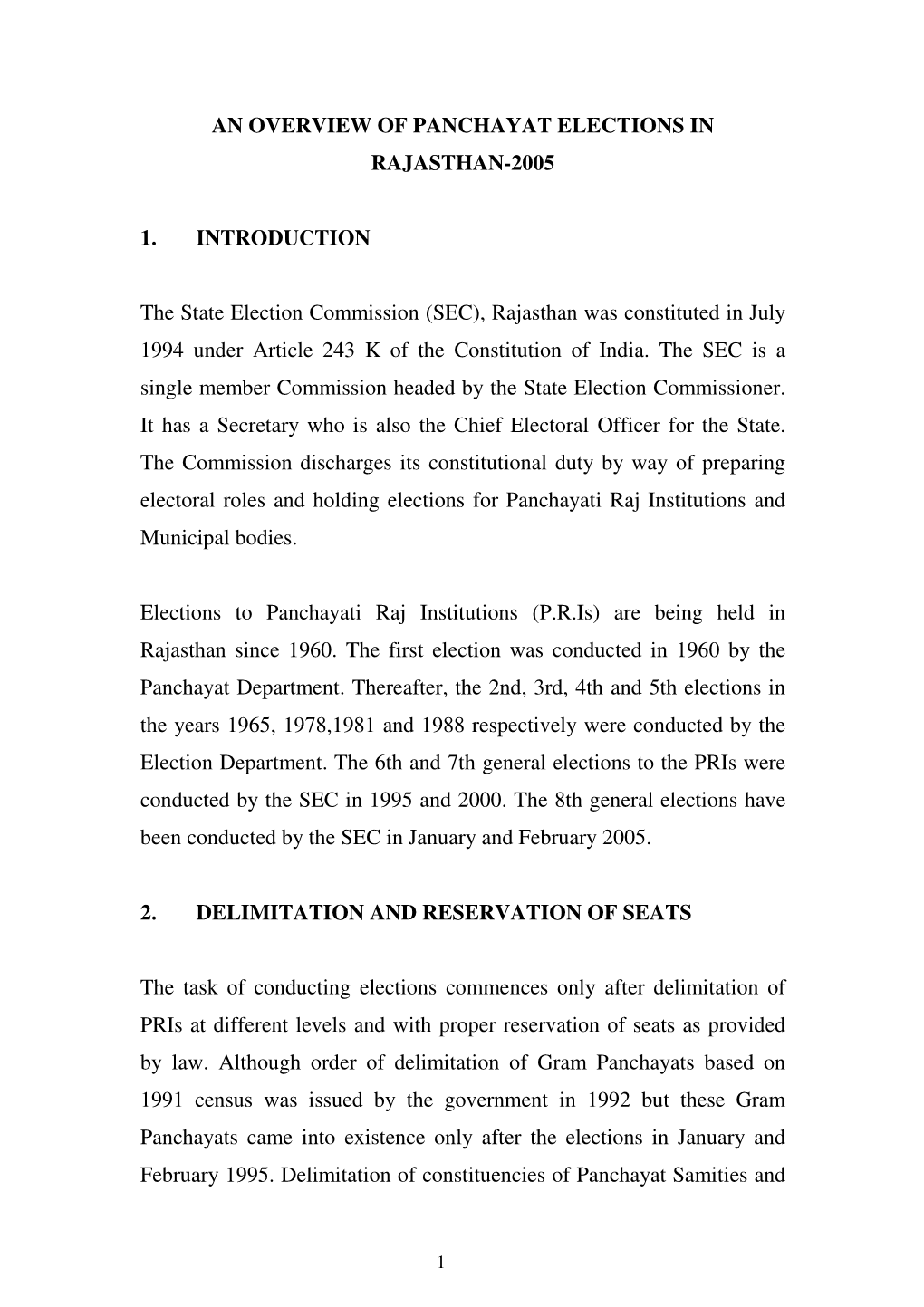 An Overview of Panchayat Elections in Rajasthan-2005