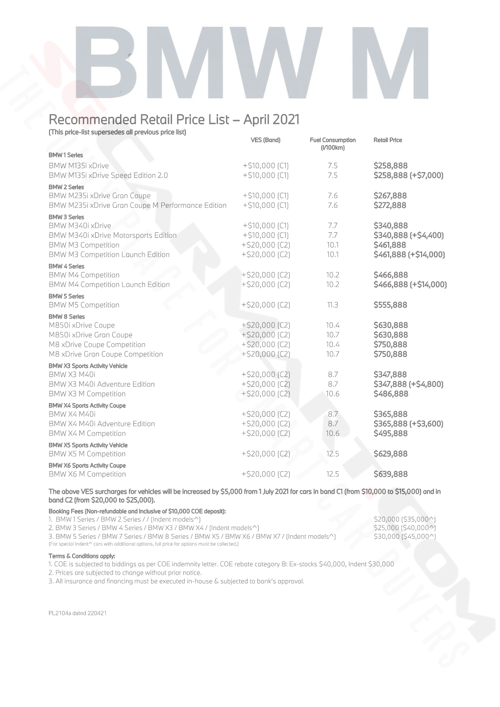 BMW M Series Pricelist Apr 2021 (2021-04-22)