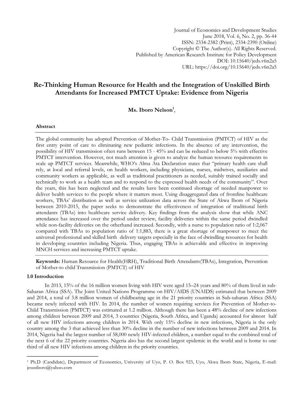 Re-Thinking Human Resource for Health and the Integration of Unskilled Birth Attendants for Increased PMTCT Uptake: Evidence from Nigeria