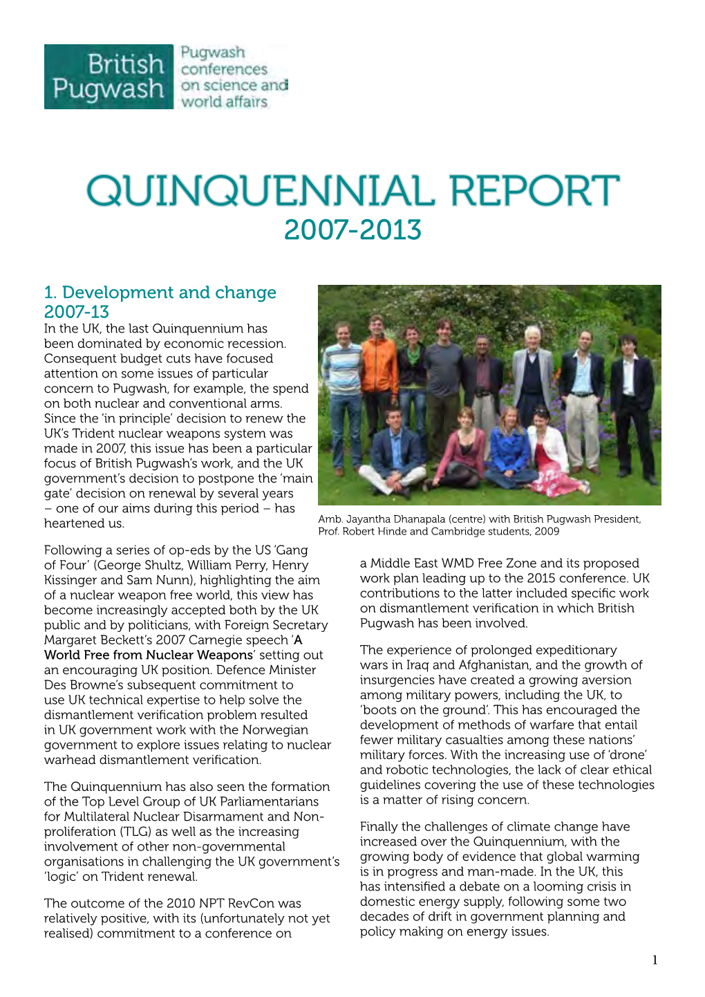 Quinquennial Report 2007-2013