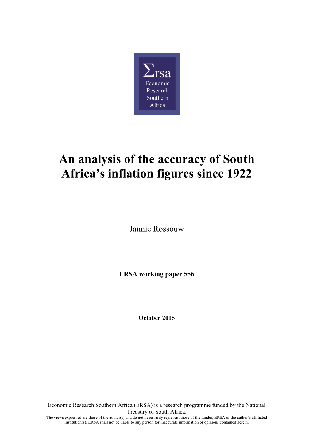 An Analysis of the Accuracy of South Africa's Inflation Figures Since 1922