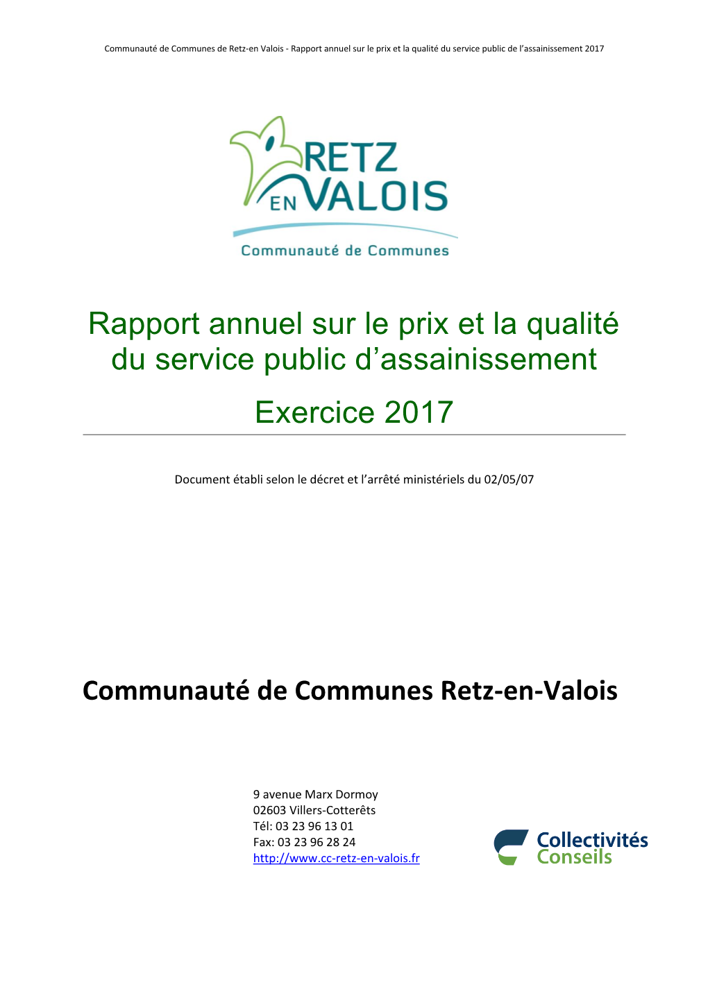 Rapport Annuel Sur Le Prix Et La Qualité Du Service Public D'assainissement