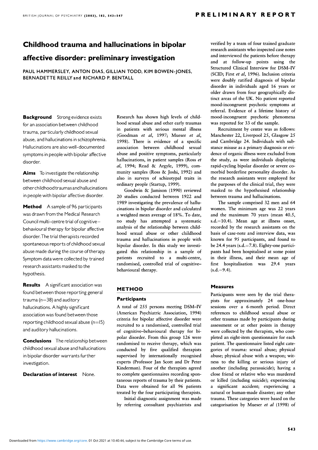 Childhood Trauma and Hallucinations in Bipolar Affective Disorder