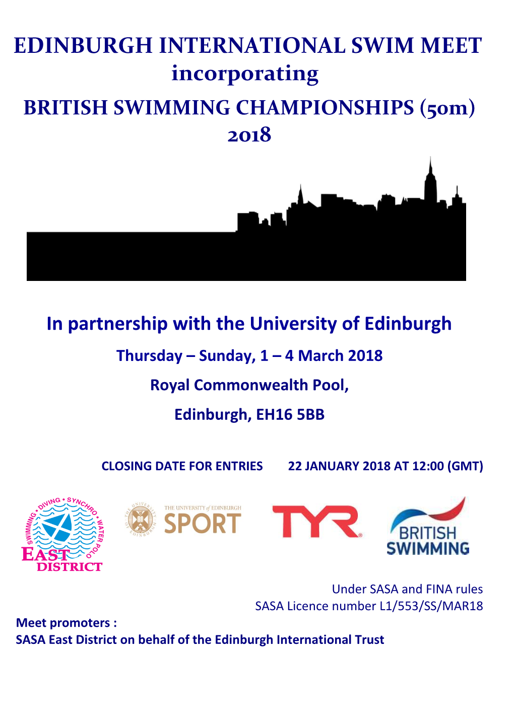 EDINBURGH INTERNATIONAL SWIM MEET Incorporating BRITISH SWIMMING CHAMPIONSHIPS (50M) 2018