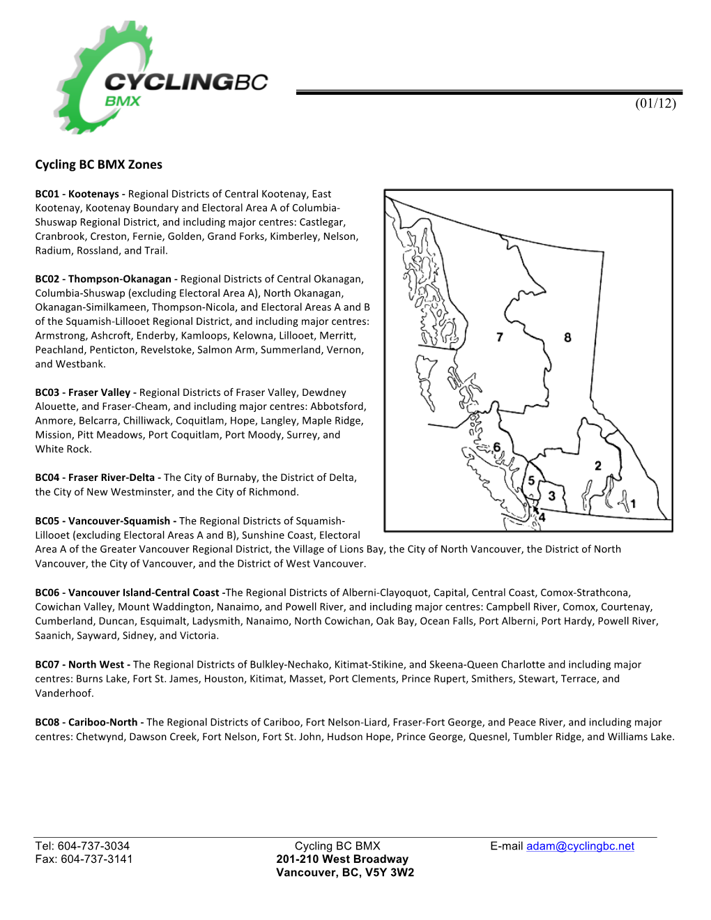 Cycling BC BMX Zones