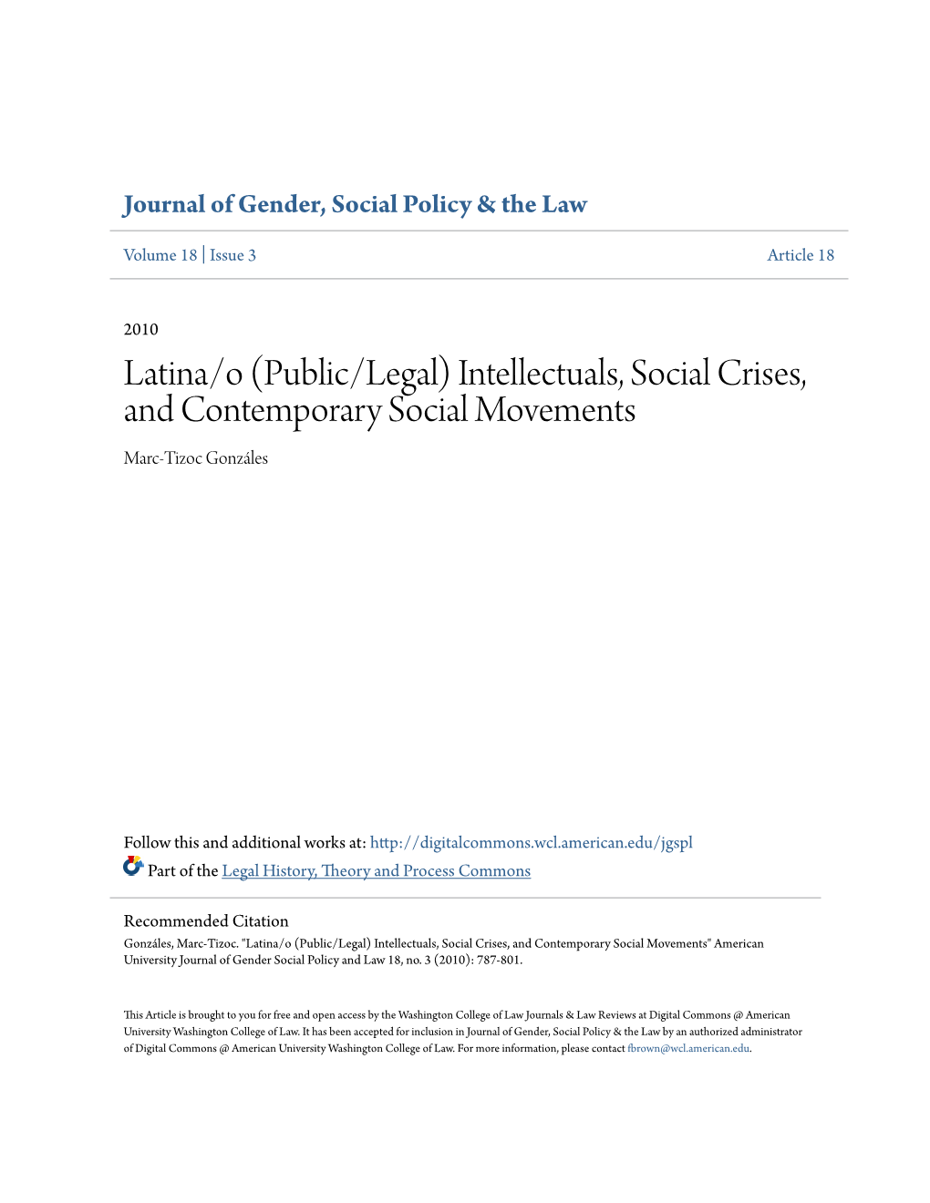Intellectuals, Social Crises, and Contemporary Social Movements Marc-Tizoc Gonzáles