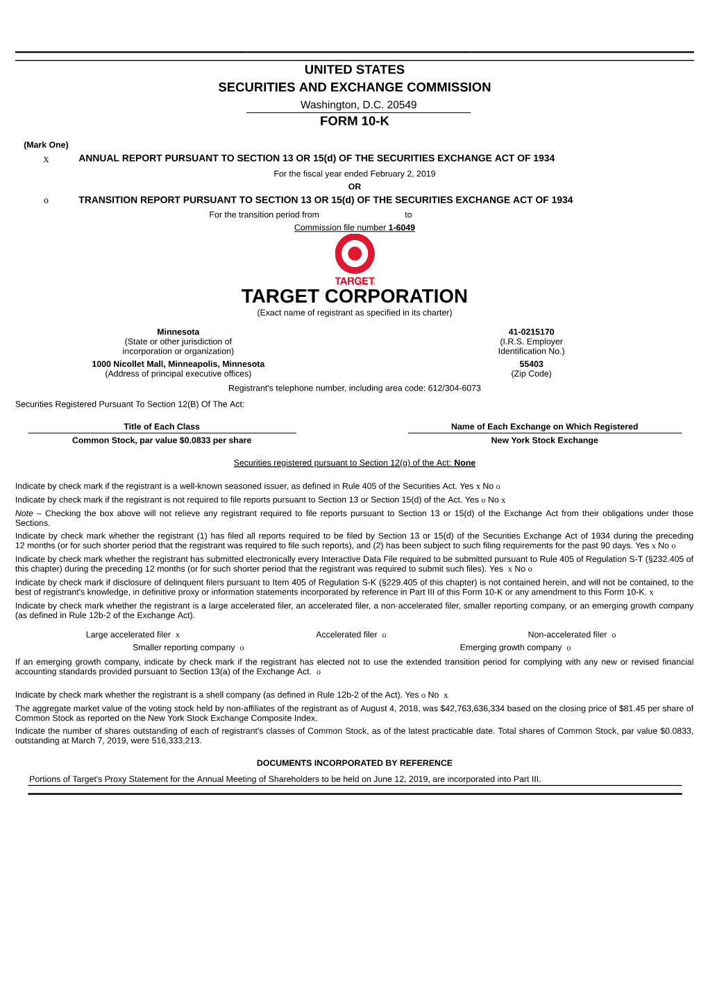 TARGET CORPORATION (Exact Name of Registrant As Specified in Its Charter)