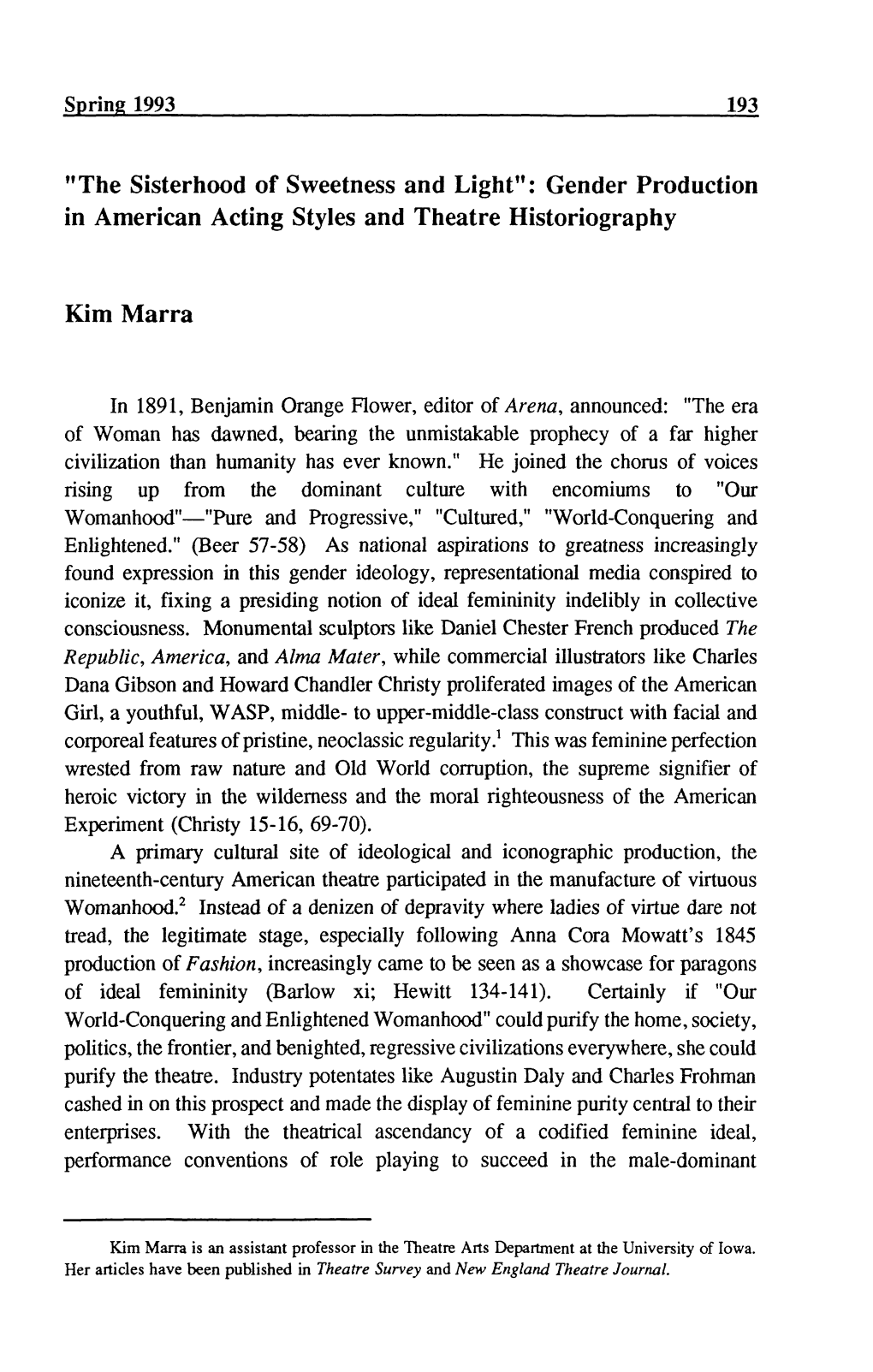 Gender Production in American Acting Styles and Theatre Historiography