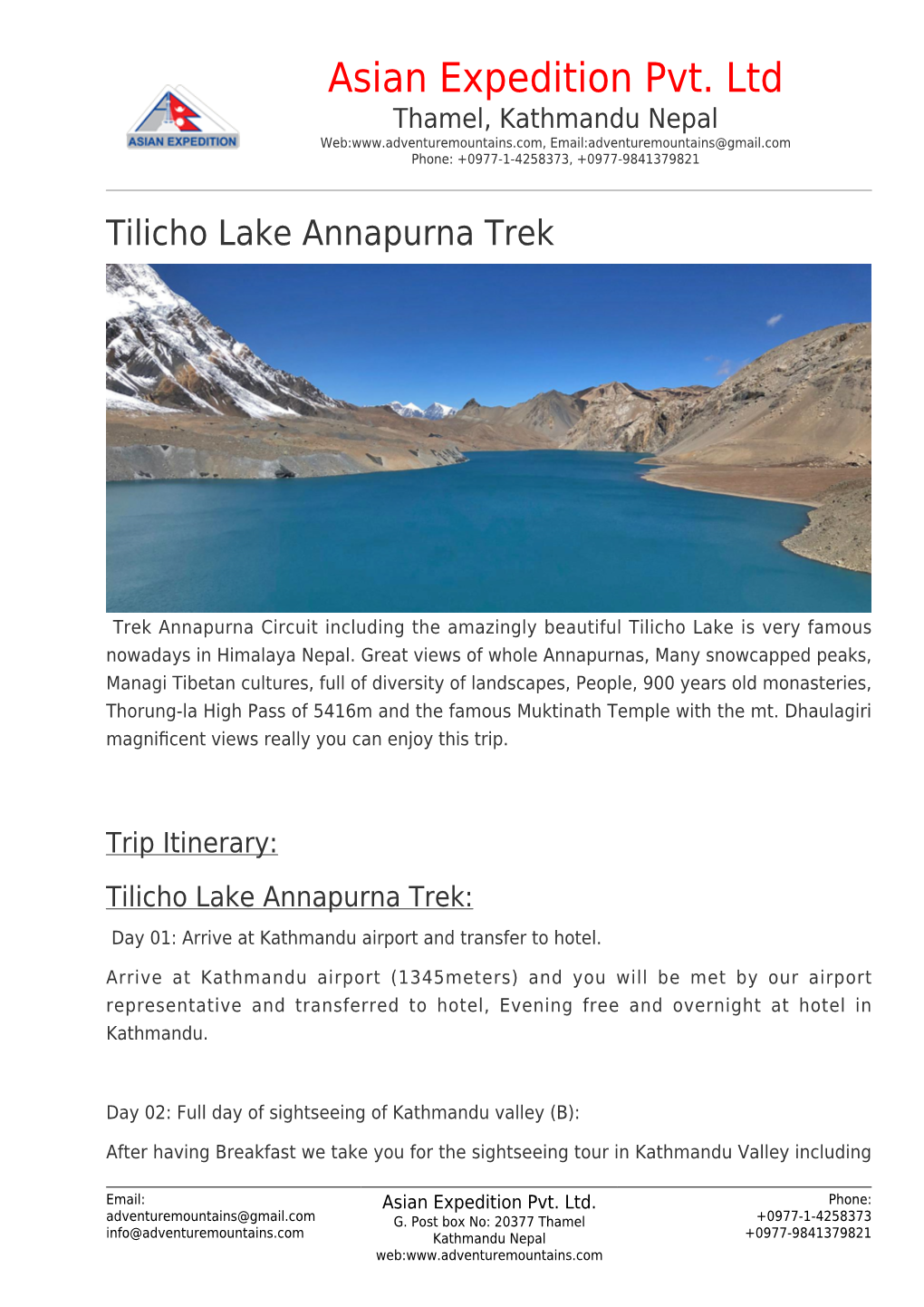 Tilicho Lake Annapurna Trek- Asian Expedition Pvt. Ltd