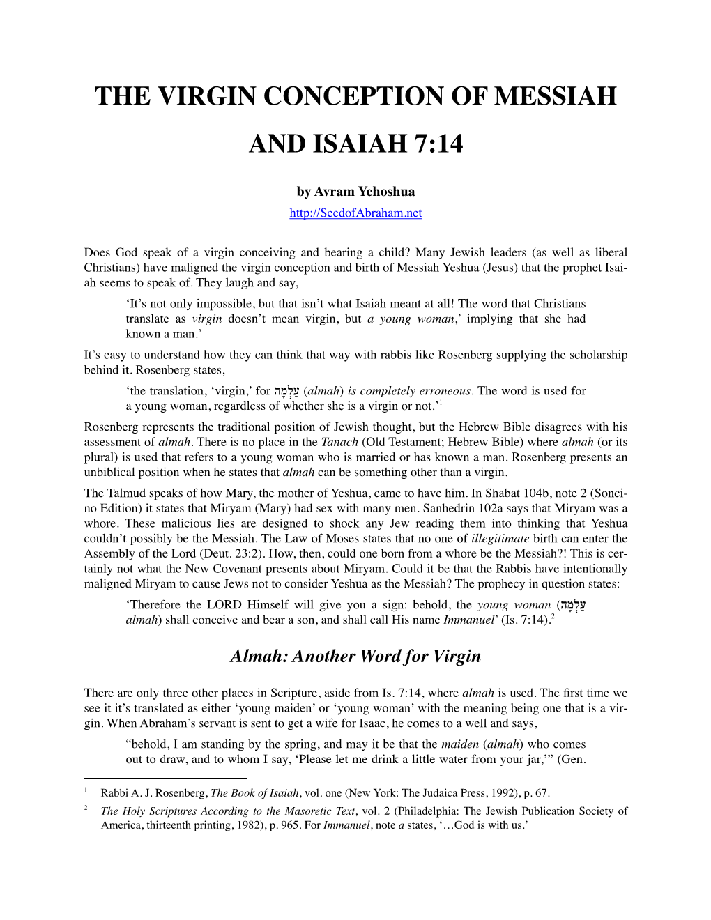 The Virgin Conception of Messiah and Isaiah 7:14