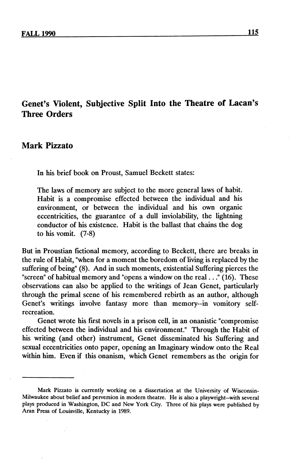 Genet's Violent, Subjective Split Into the Theatre of Lacan's Three Orders