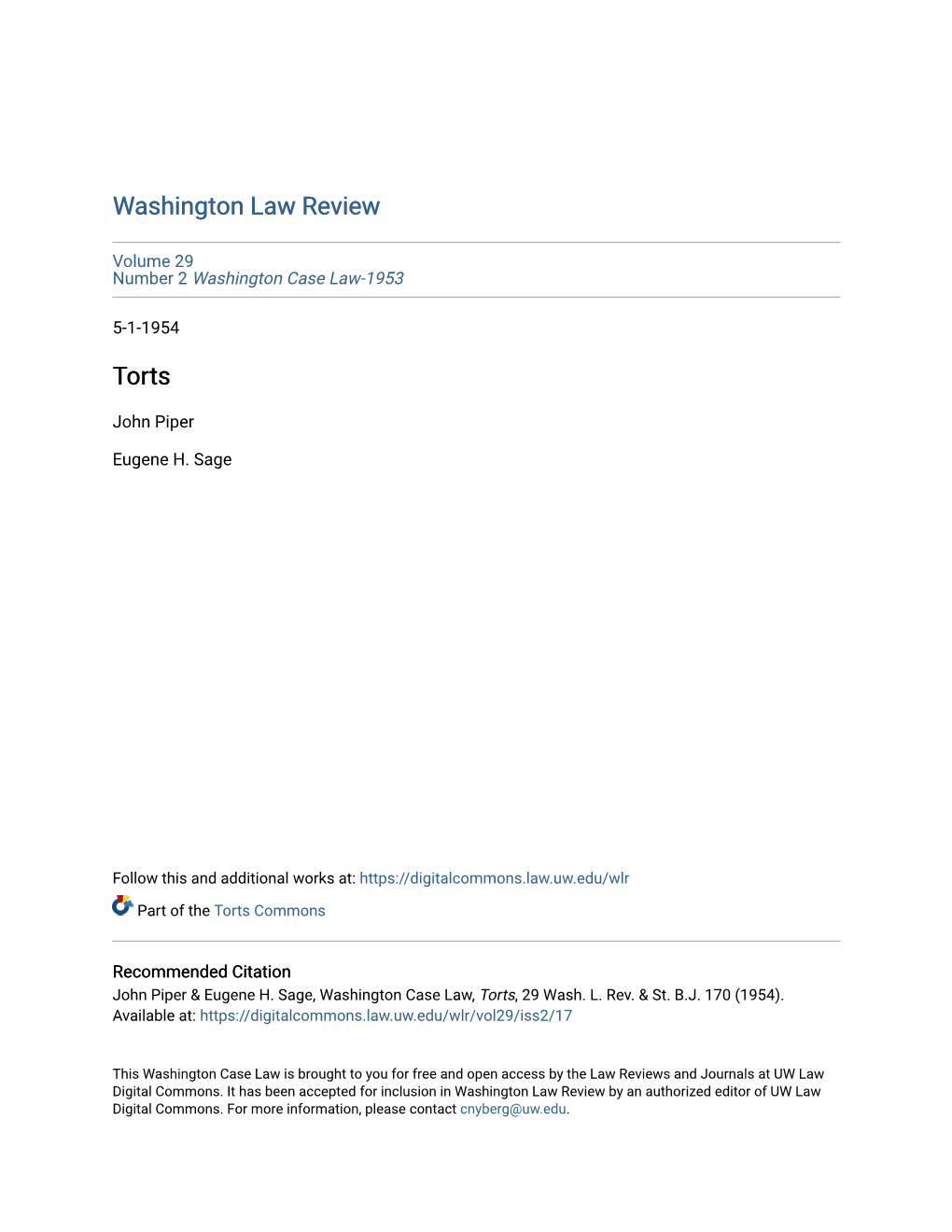 Washington Law Review Torts