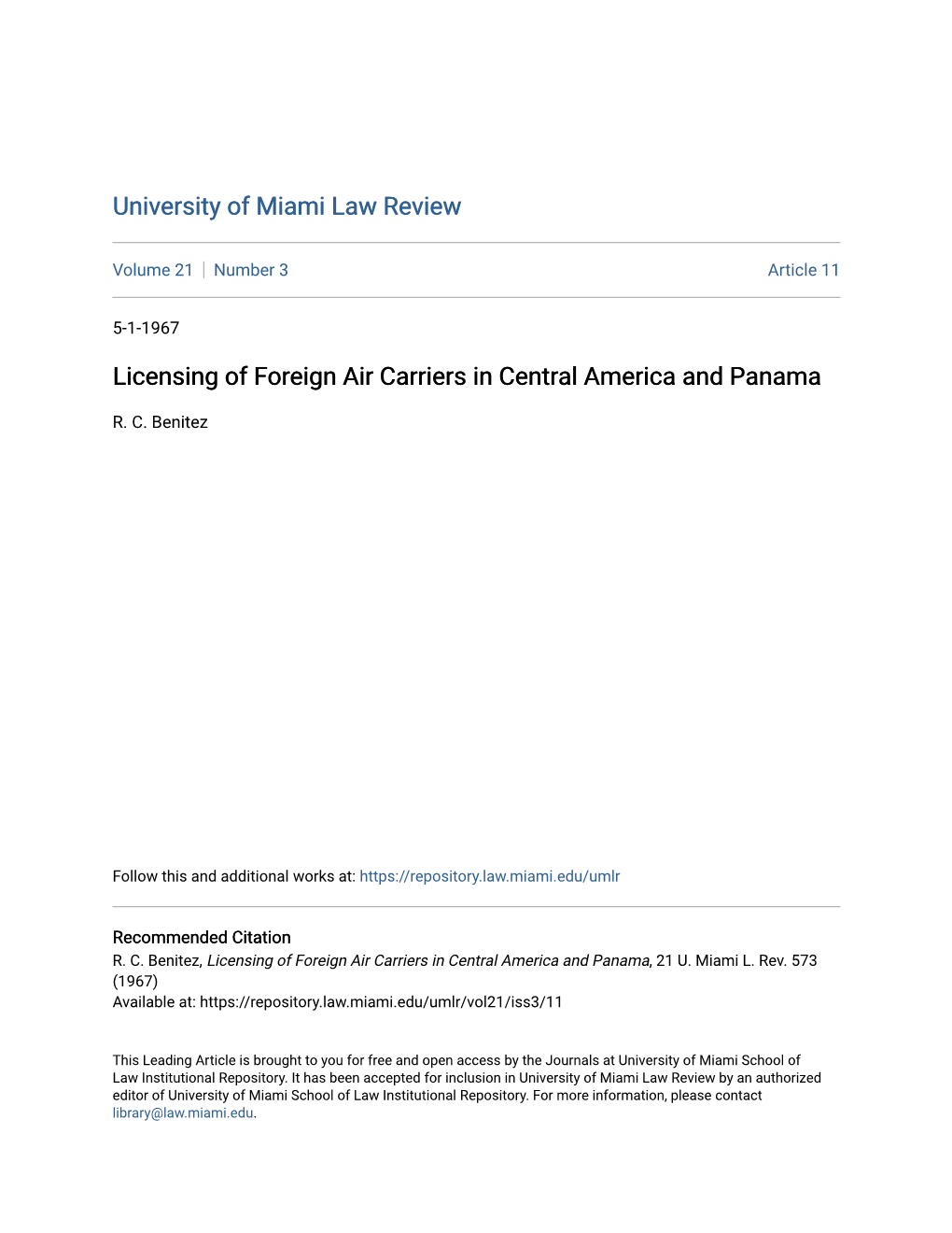 Licensing of Foreign Air Carriers in Central America and Panama