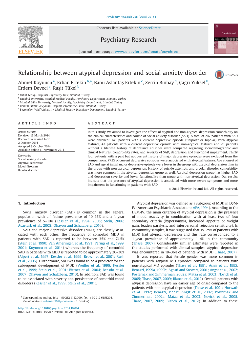 Relationship Between Atypical Depression and Social Anxiety Disorder