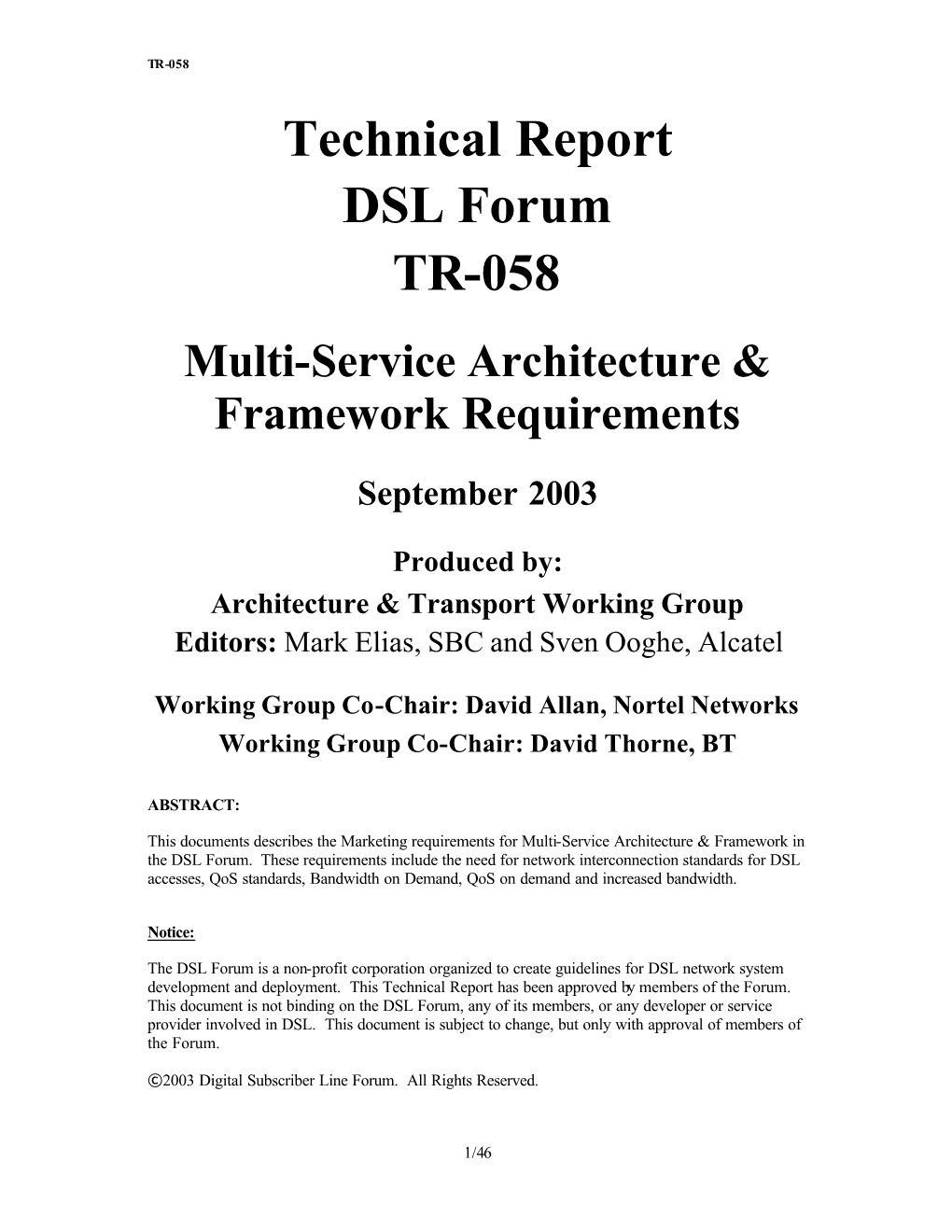 Technical Report DSL Forum TR-058