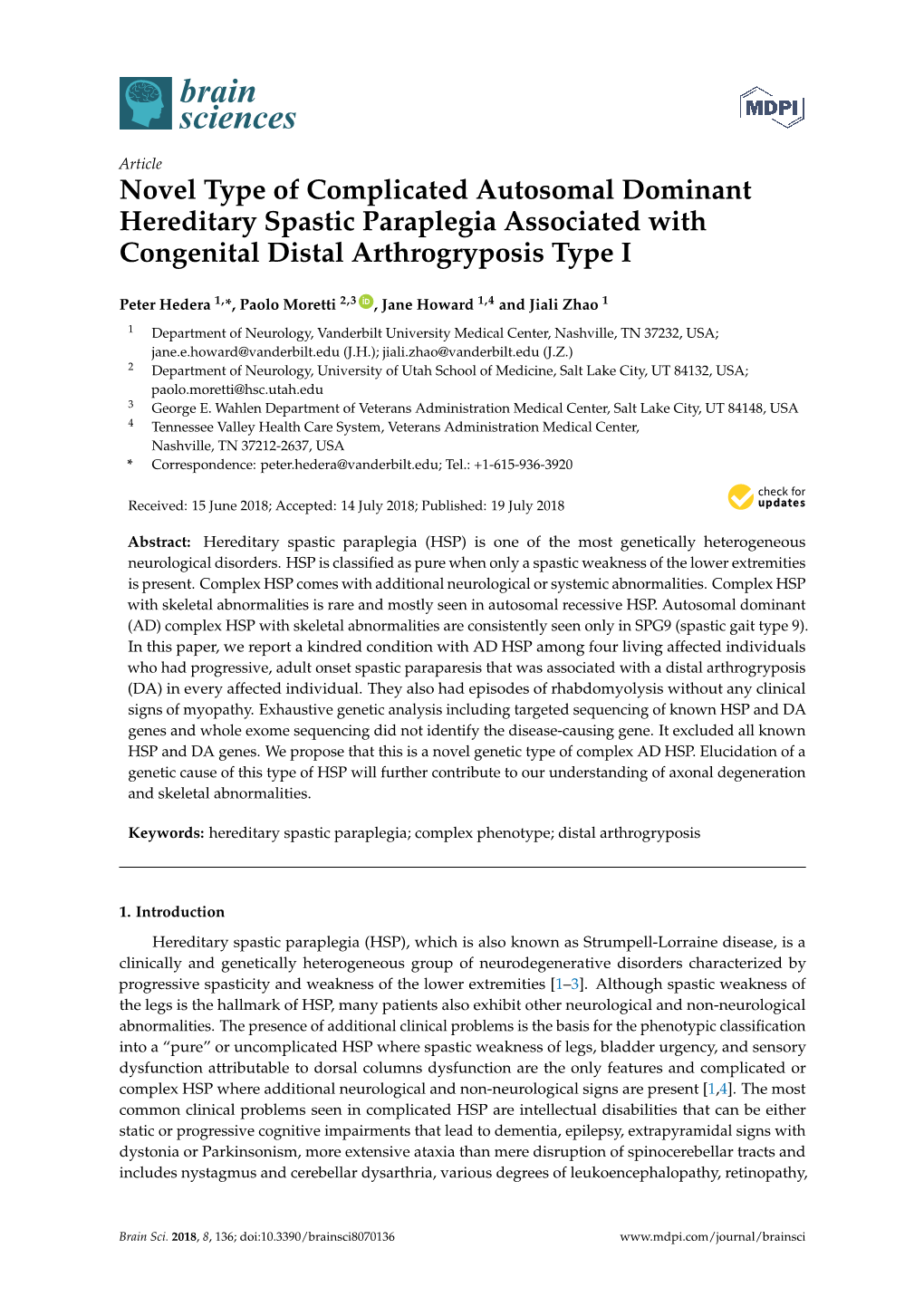 Novel Type of Complicated Autosomal Dominant Hereditary Spastic Paraplegia Associated with Congenital Distal Arthrogryposis Type I