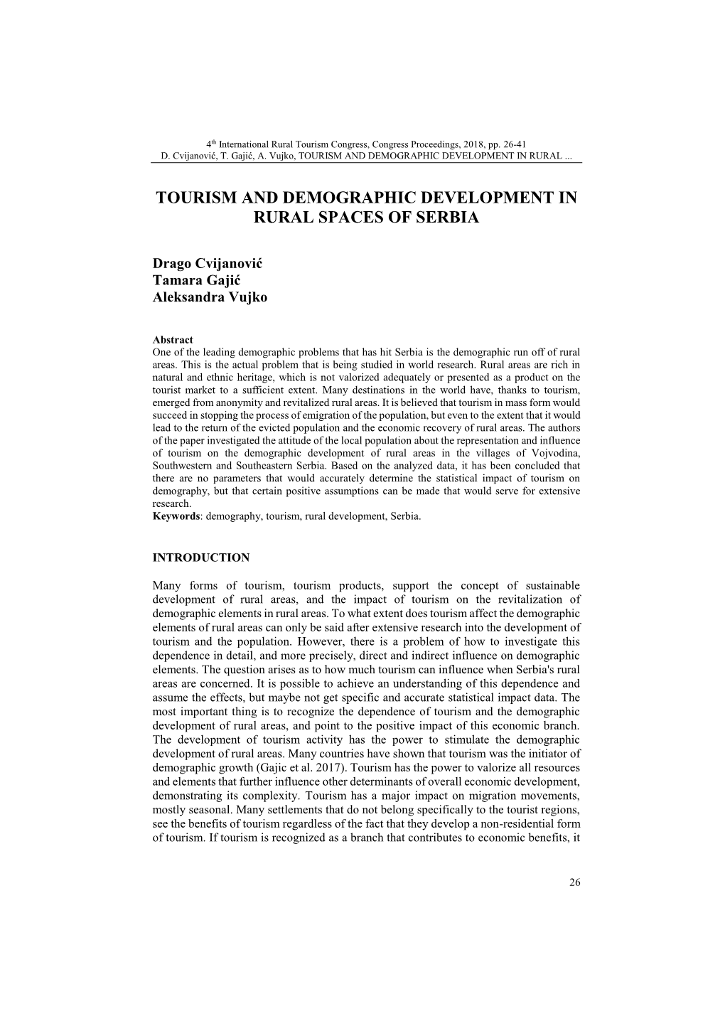 Tourism and Demographic Development in Rural