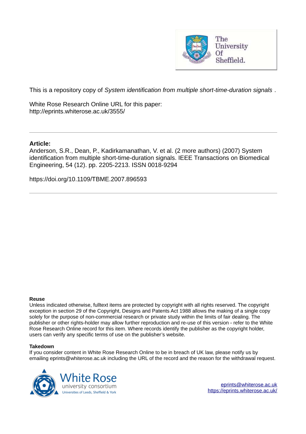 System Identification from Multiple Short-Time-Duration Signals