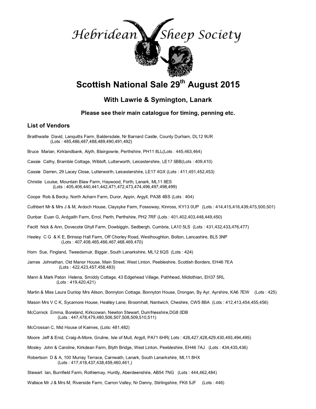 Scottish National Sale 29Th August 2015