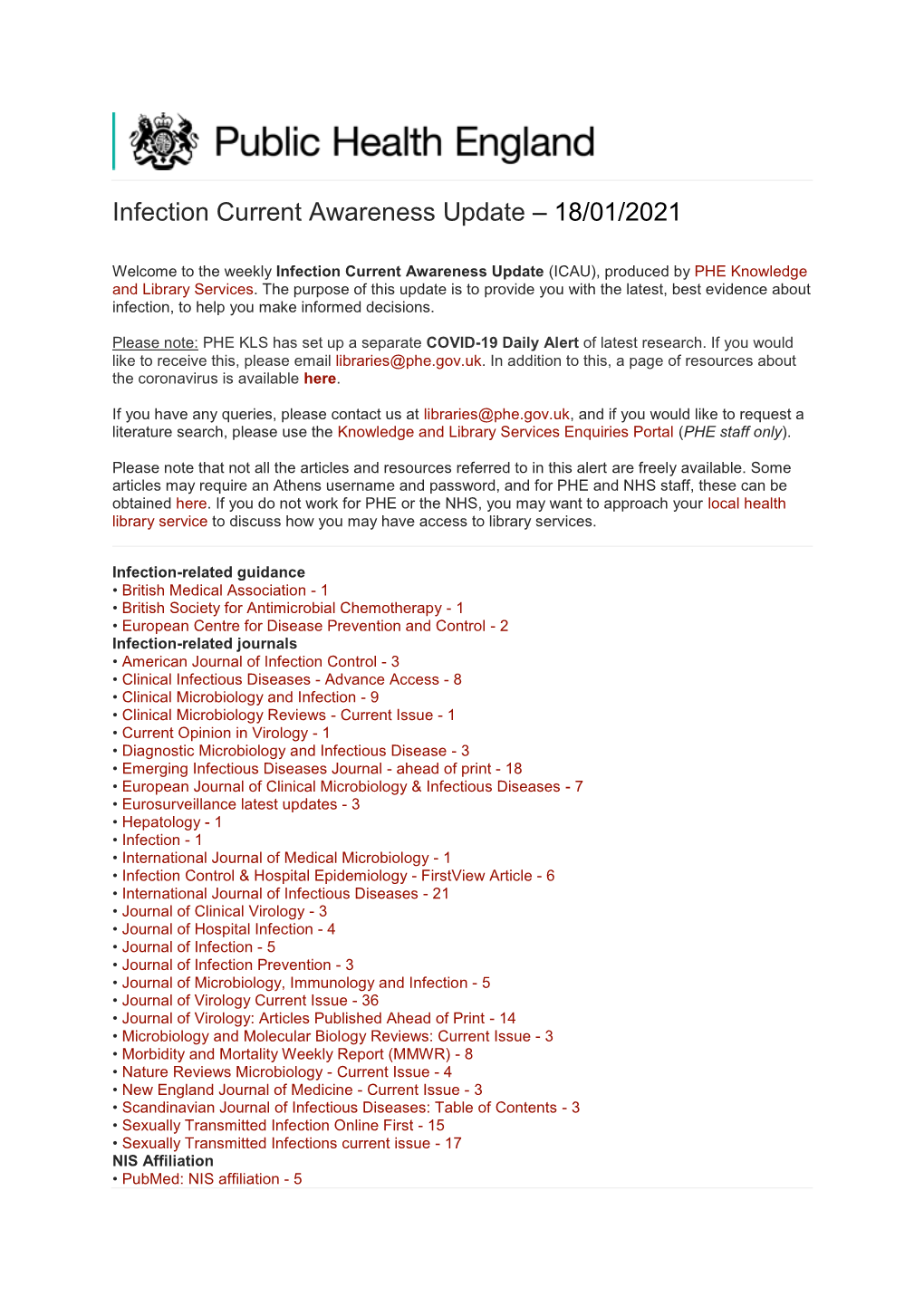 Infection Current Awareness Update – 18/01/2021