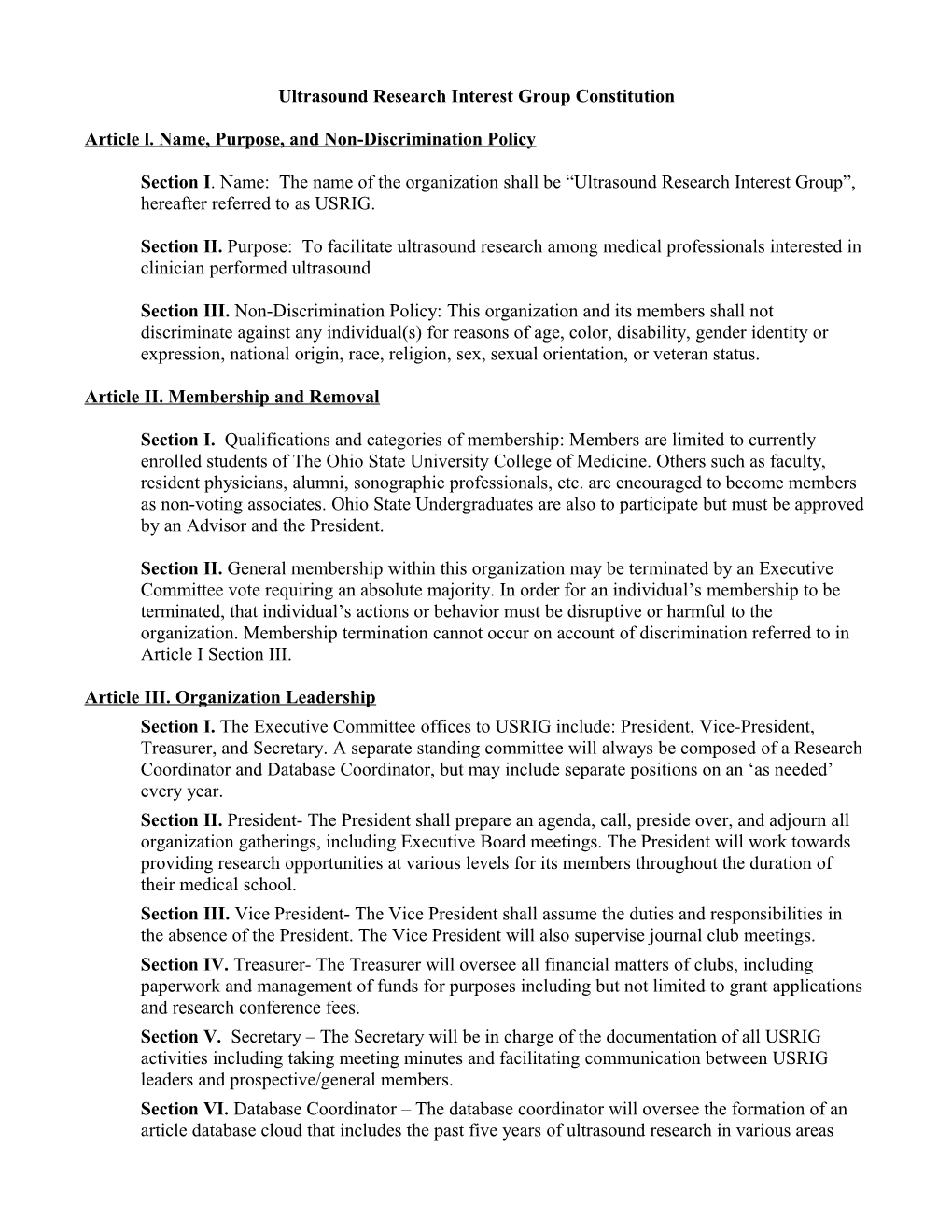 Ultrasound Research Interest Group Constitution