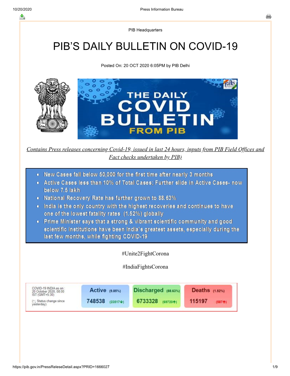 Pib's Daily Bulletin on Covid-19