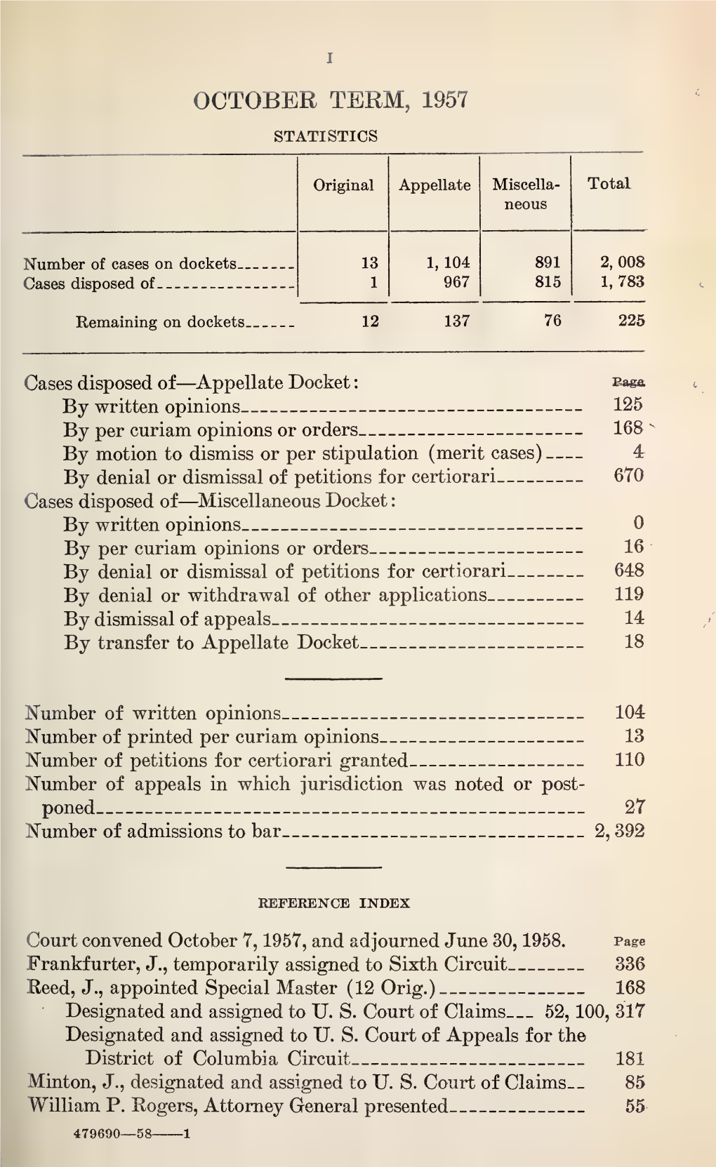 October Term, 1957 Statistics