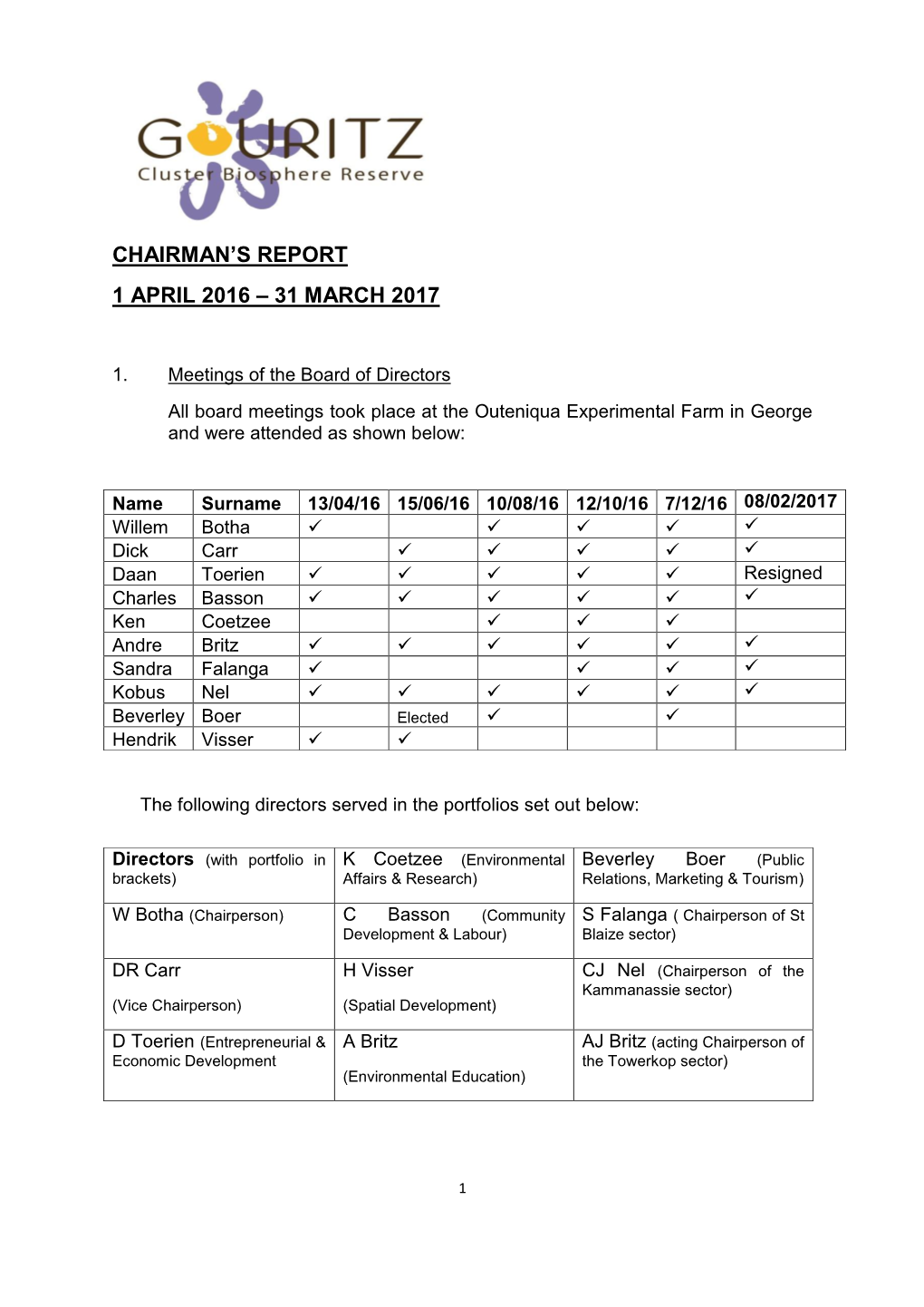 Chairman's Report 1 April 2016 – 31 March 2017