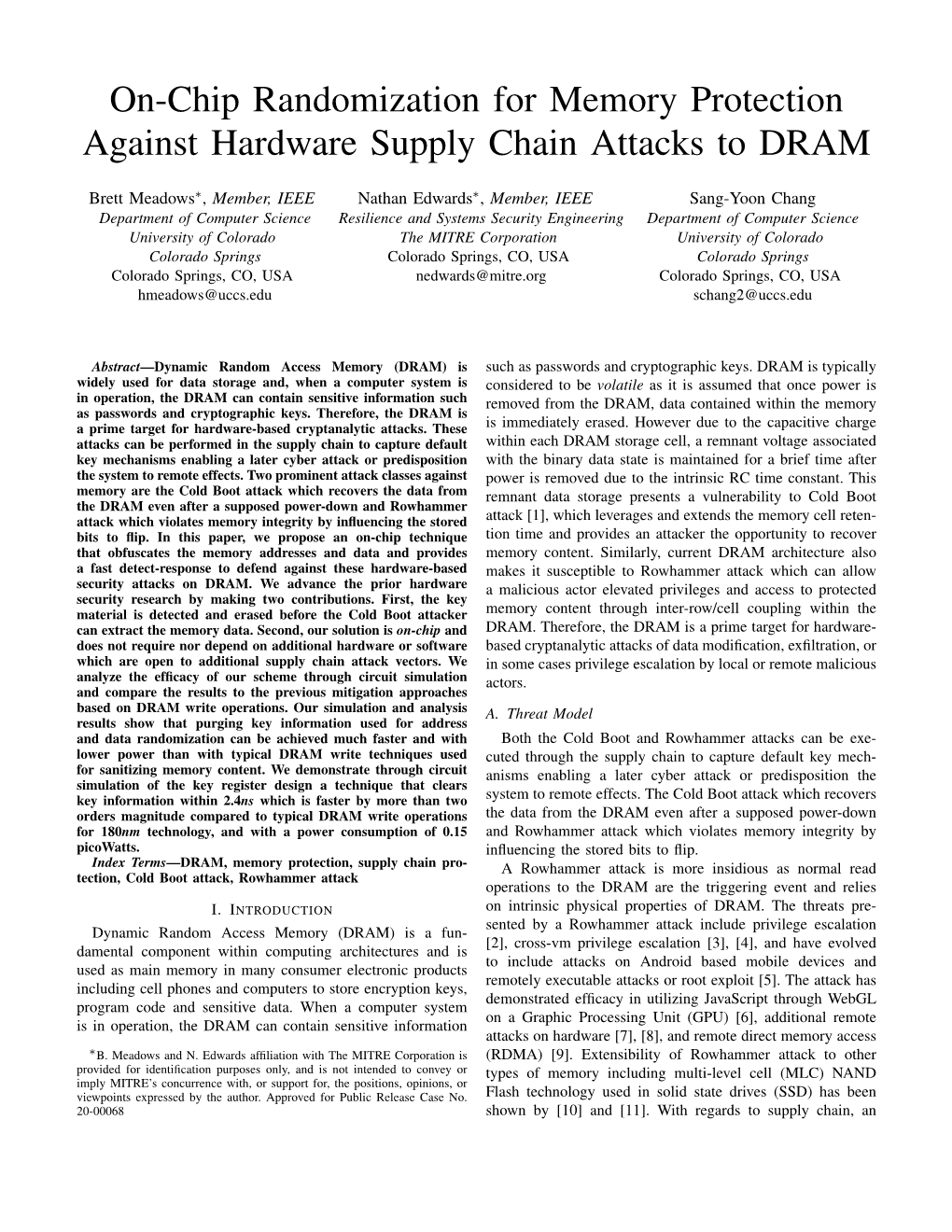 On-Chip Randomization for Memory Protection Against Hardware Supply Chain Attacks to DRAM