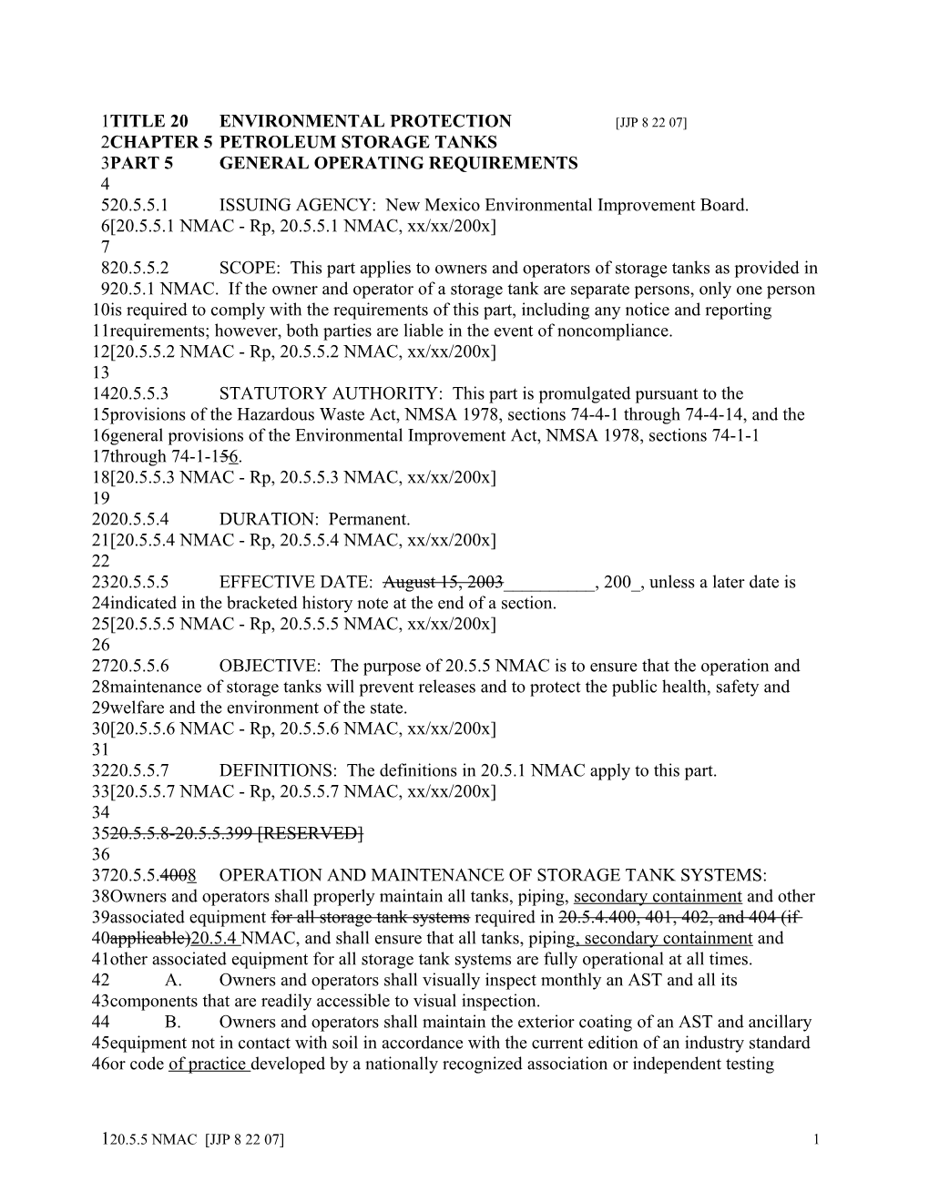 Title 20 Environmental Protection Jjp 8 22 07