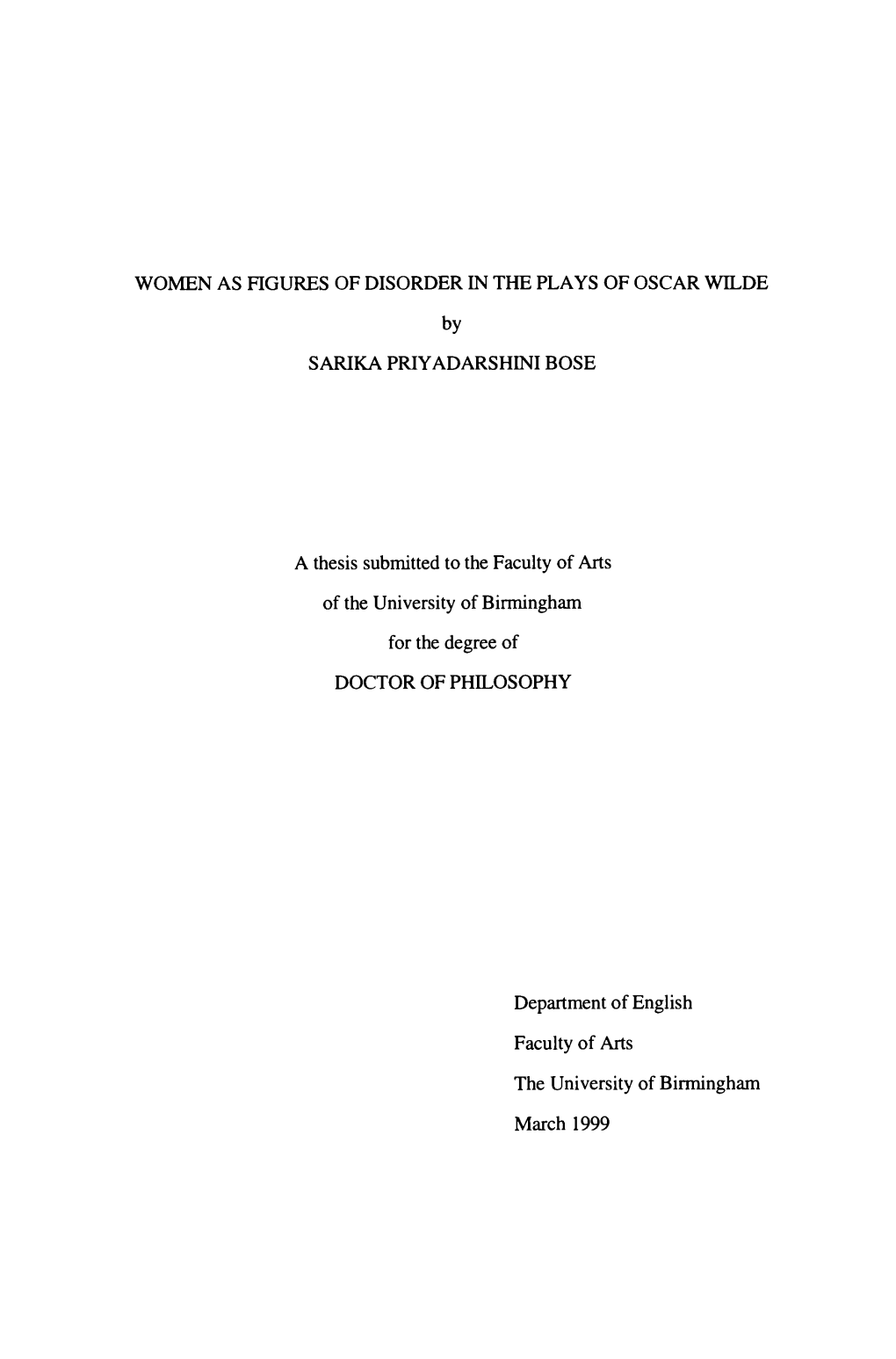 WOMEN AS FIGURES of DISORDER in the PLAYS of OSCAR WILDE by SARIKA PRIYADARSHINIBOSE