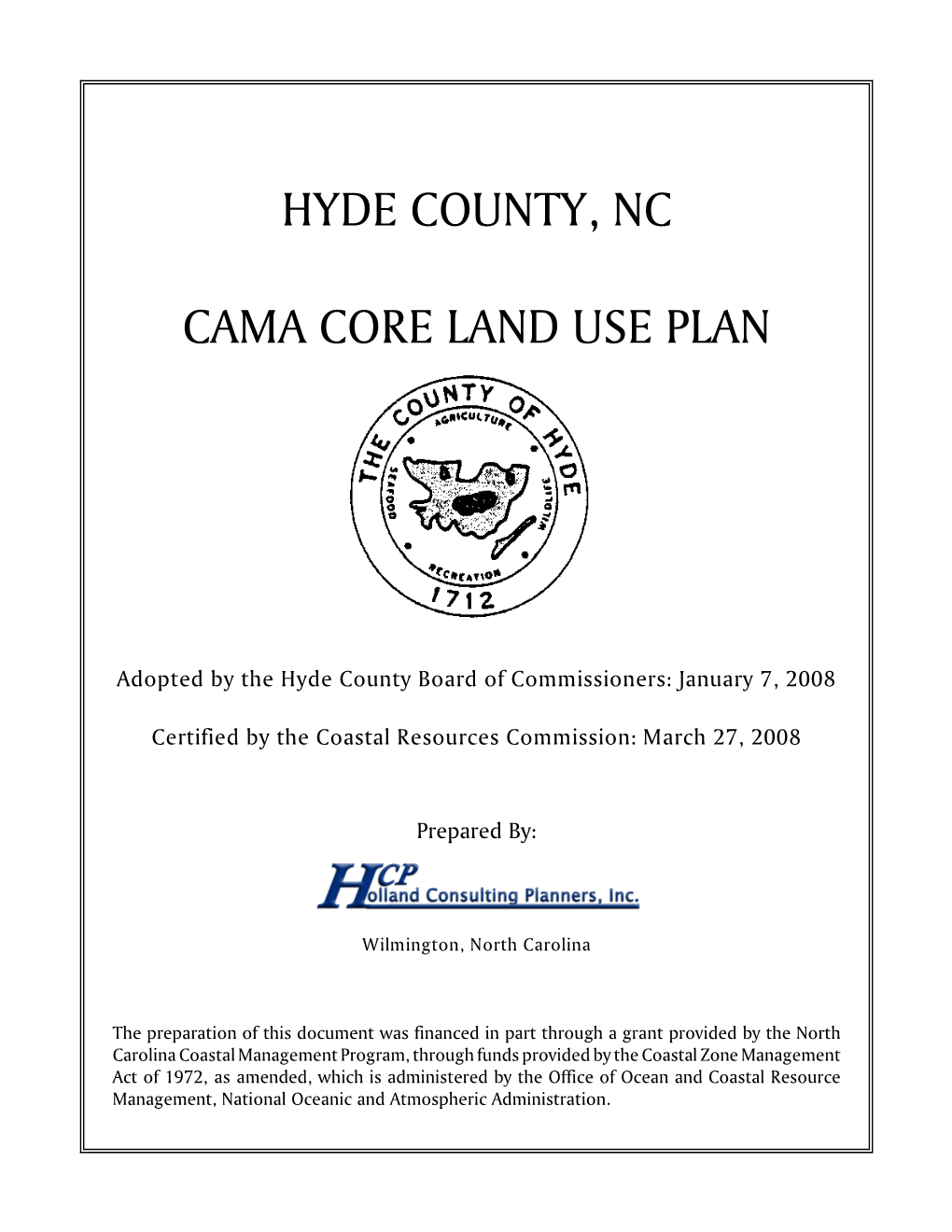 Hyde County, Nc Cama Core Land Use Plan