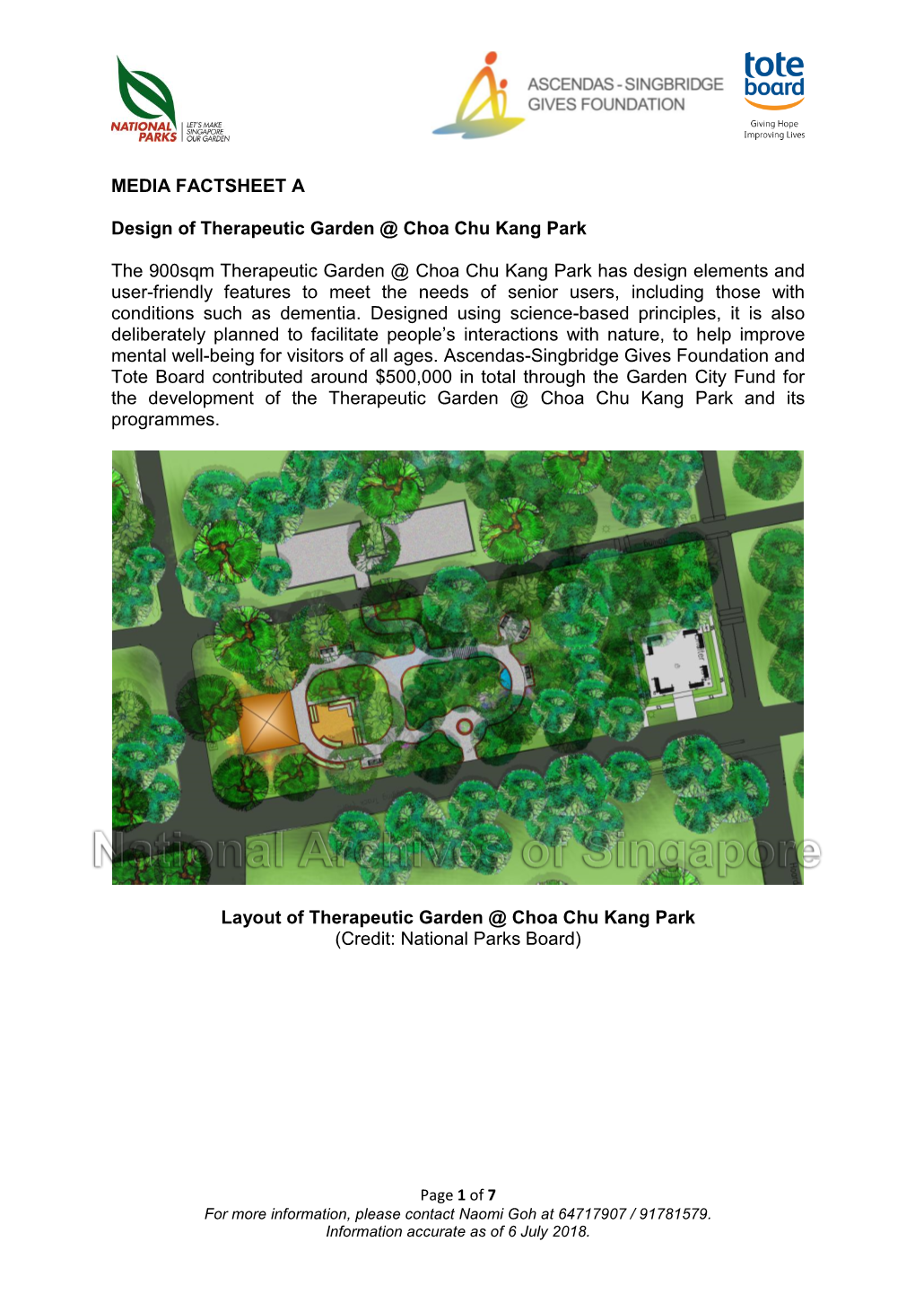 MEDIA FACT SHEET a Design of Therapeutic Garden at Choa Chu