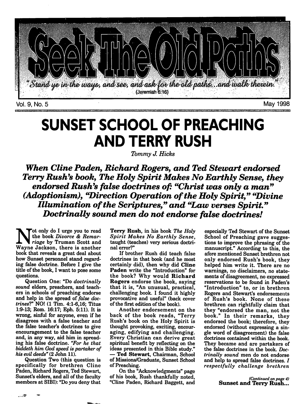 SUNSET SCHOOL of PREACHING and TERRY RUSH Tommy J