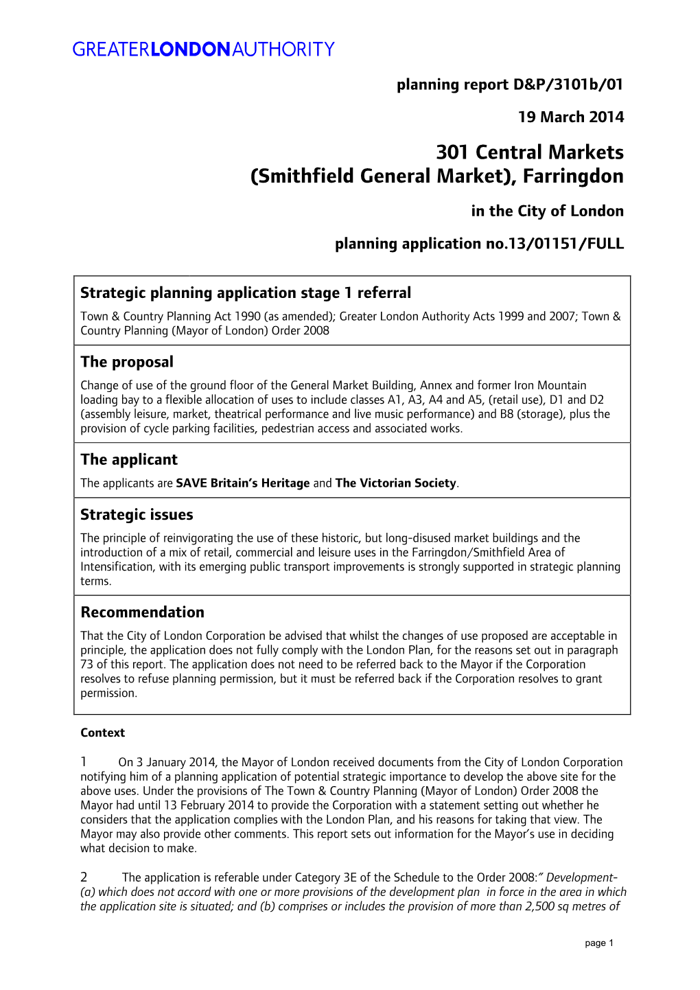 Smithfield General Market), Farringdon in the City of London Planning Application No.13/01151/FULL