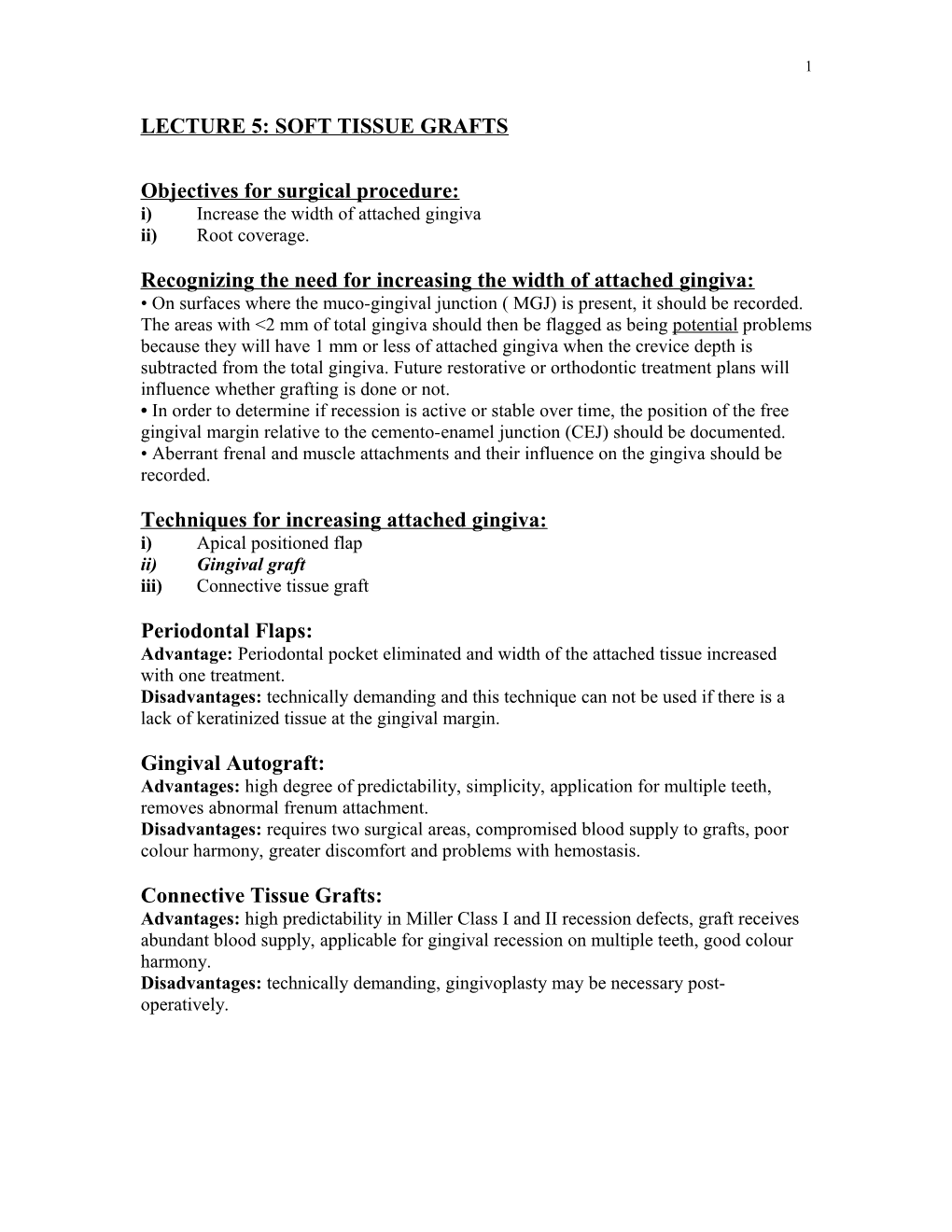 Lecture 5: Soft Tissue Grafts