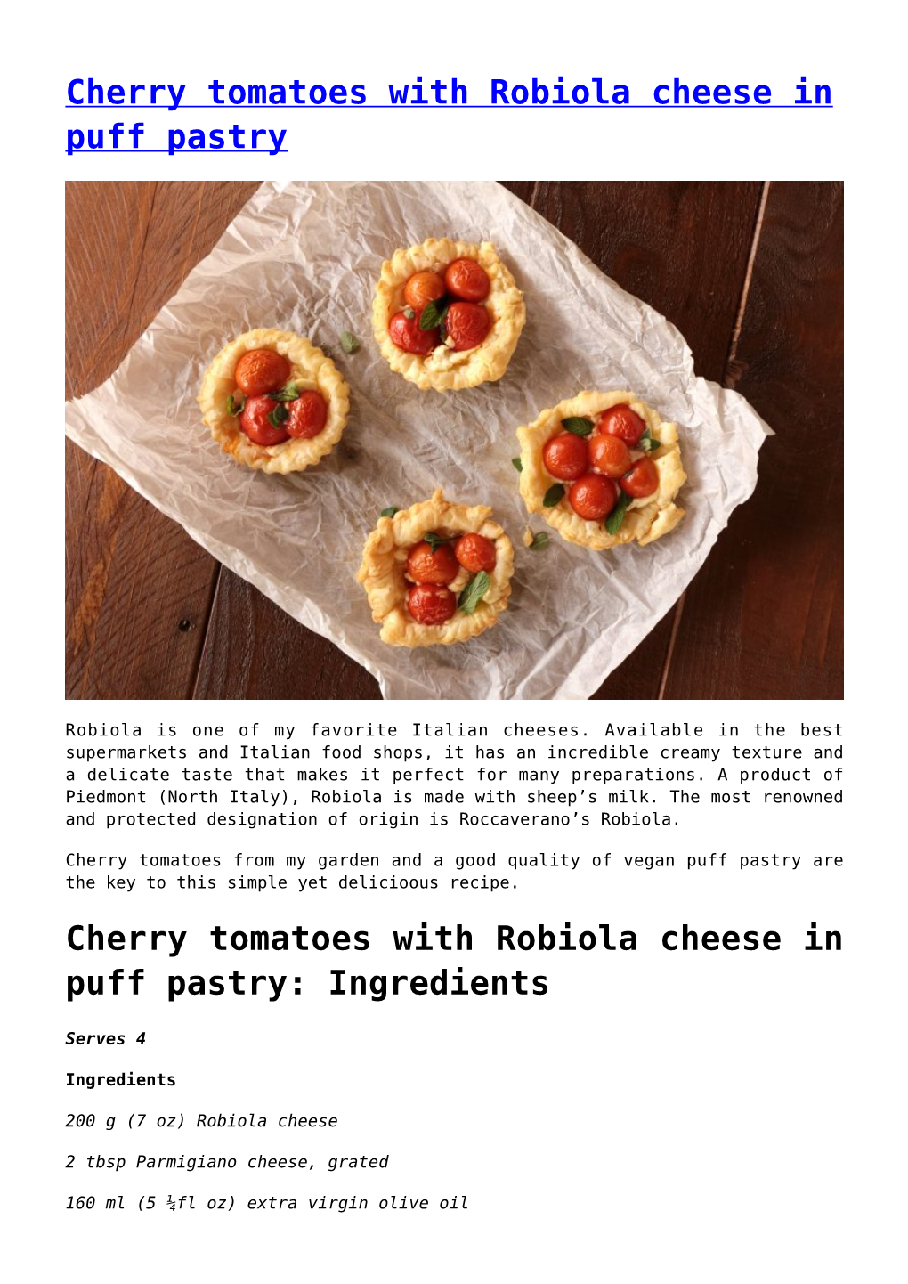 Cherry Tomatoes with Robiola Cheese in Puff Pastry