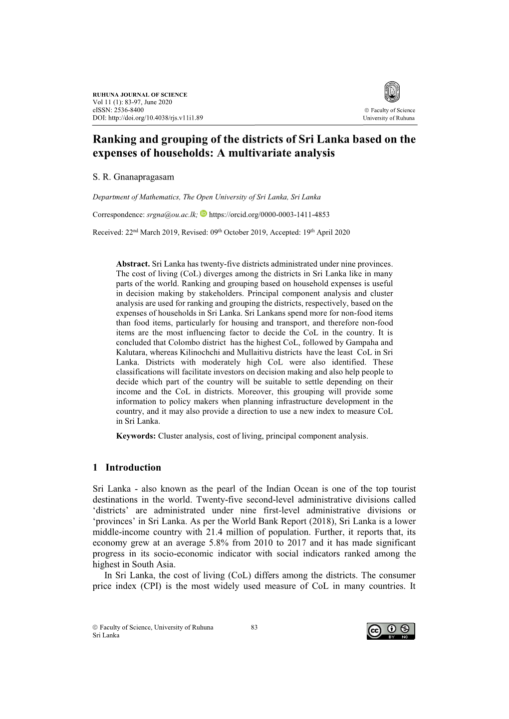 Ranking and Grouping of the Districts of Sri Lanka Based on the Expenses of Households: a Multivariate Analysis