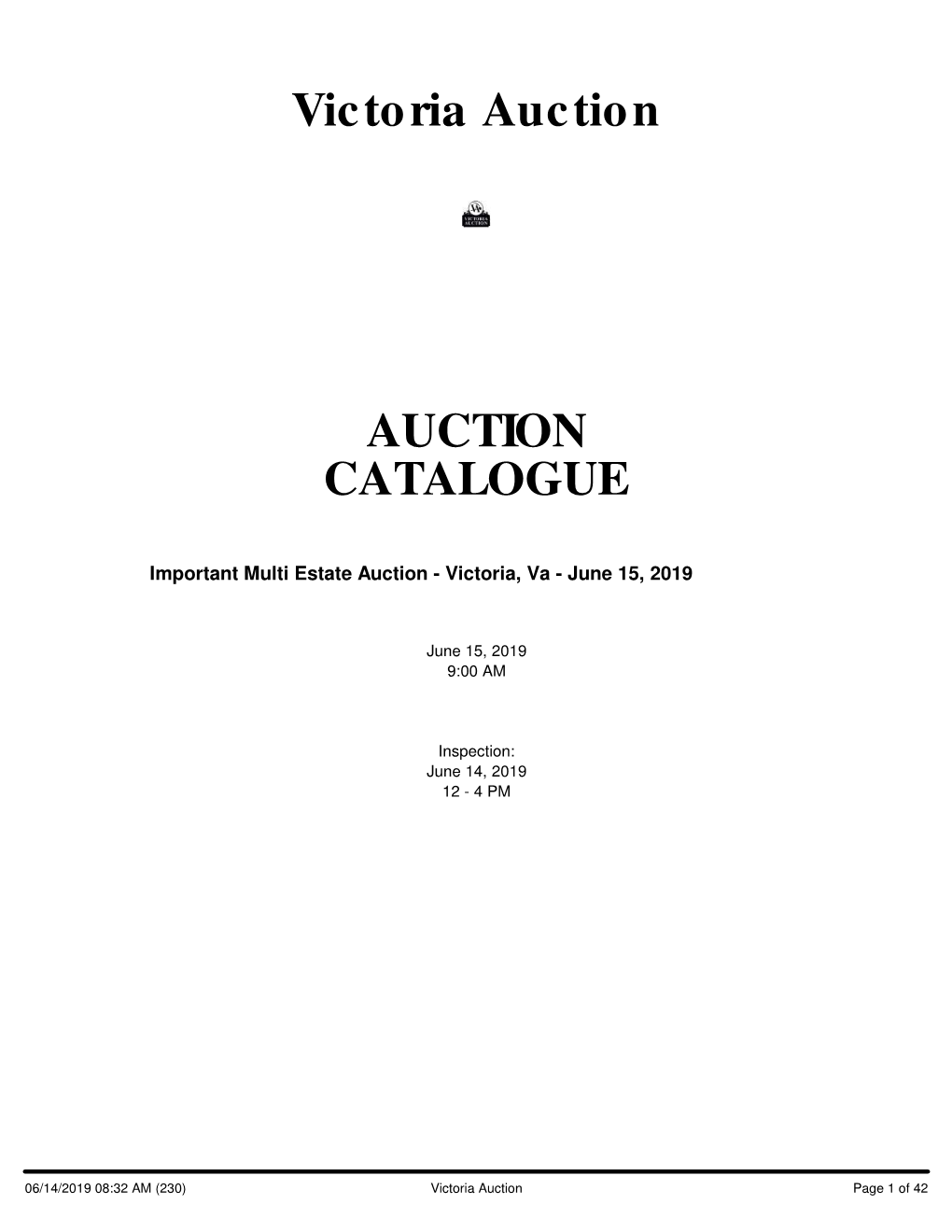 Victoria Auction AUCTION CATALOGUE